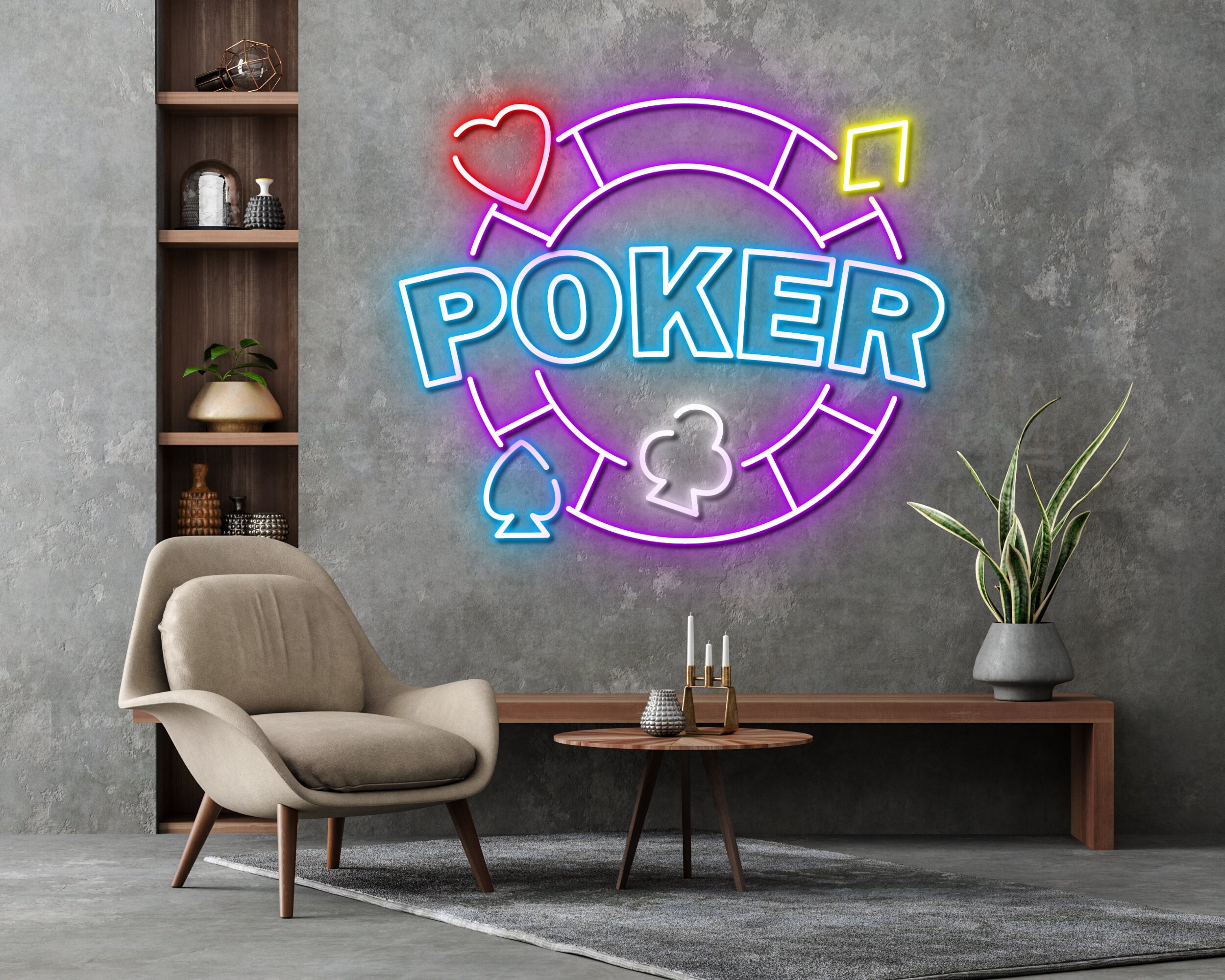 Poker Cards Neon Sign Game Icons For Casino