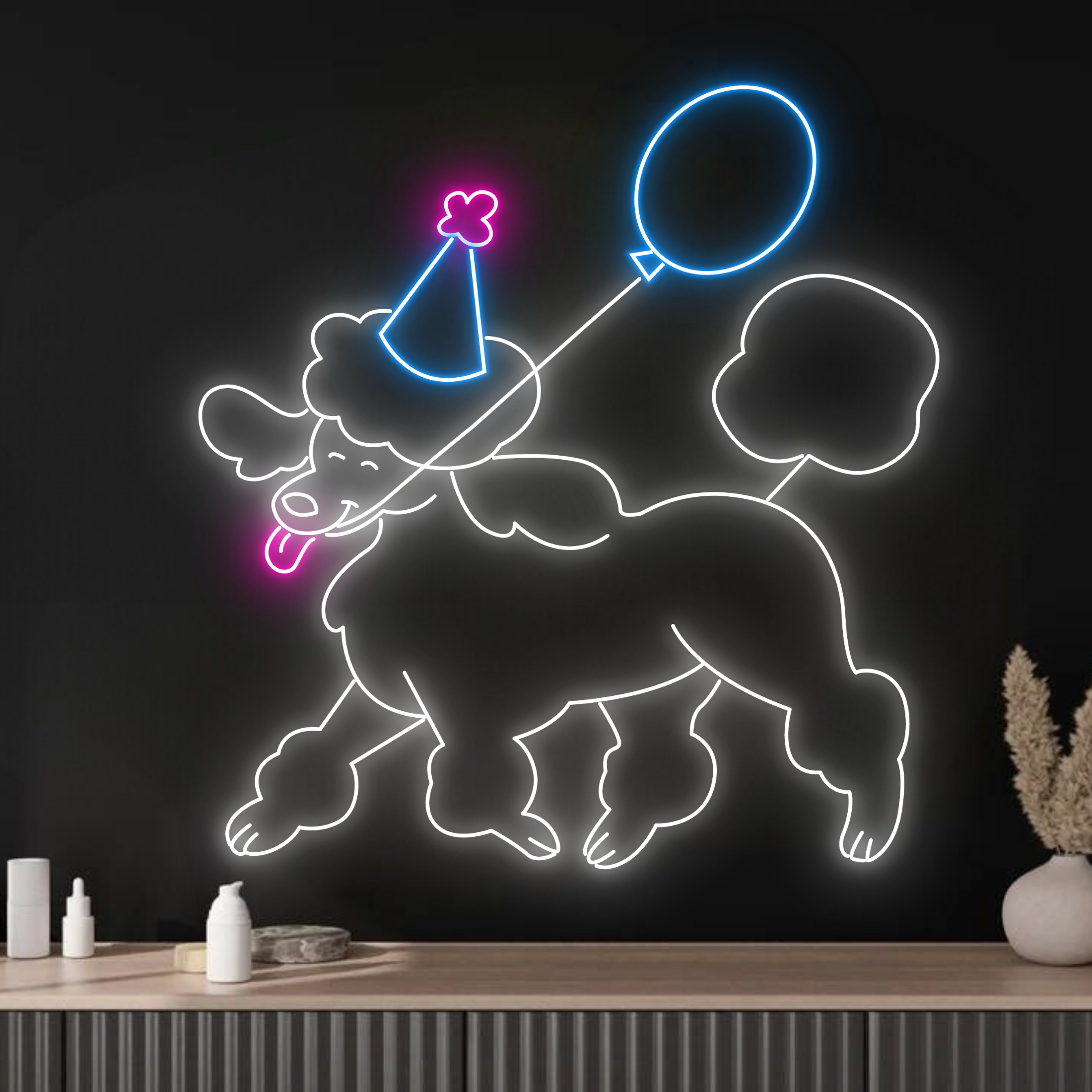 Poodle Dog Balloon Neon Sign Vet Pet Shop Salon Decor