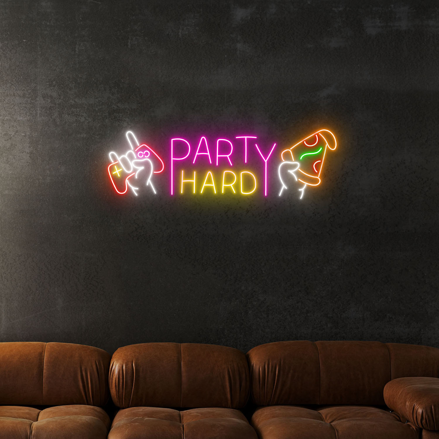 Eat Pizza And Play Video Game Neon Sign Party Hard Wall Art Decor