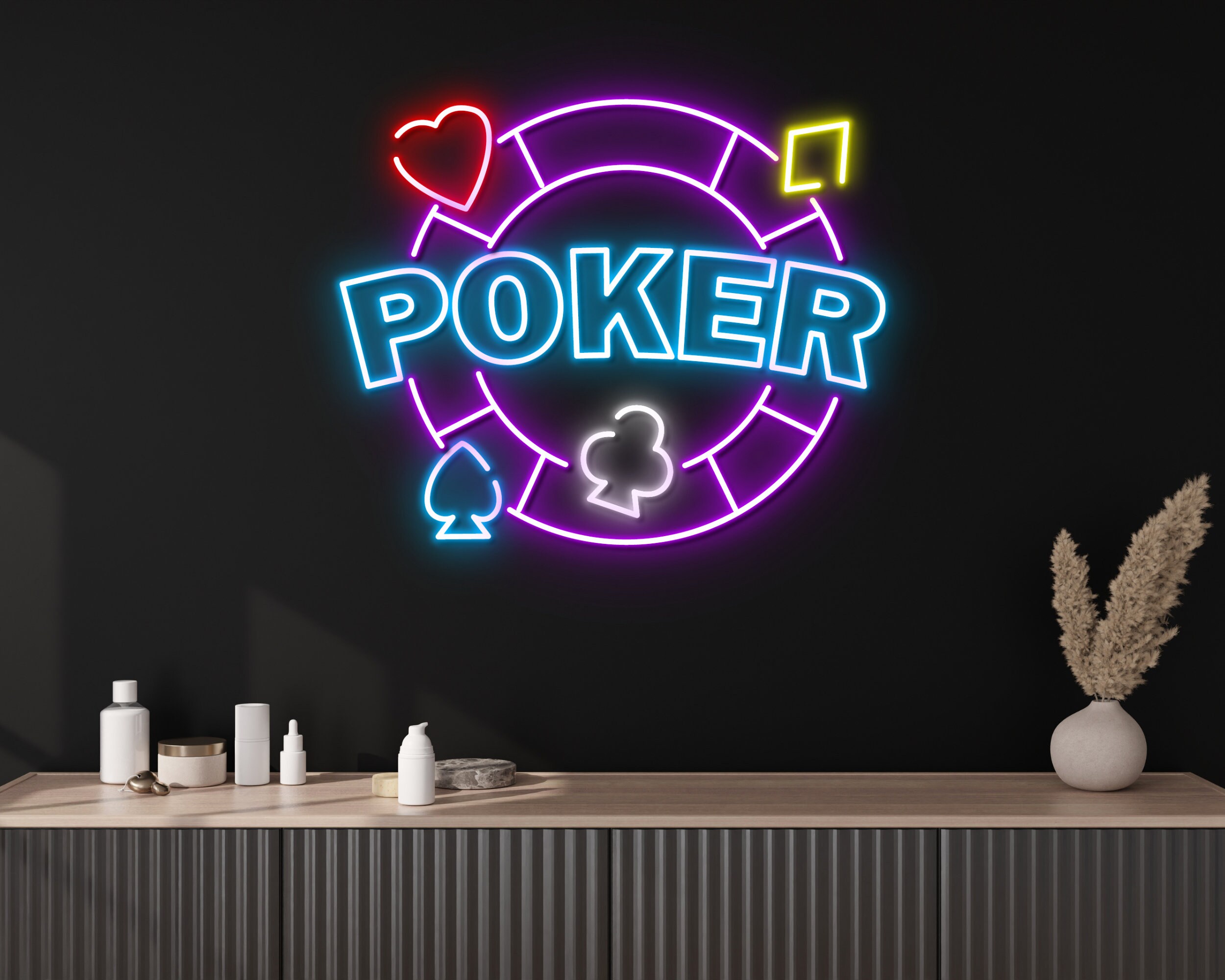 Poker Cards Neon Sign Game Icons For Casino