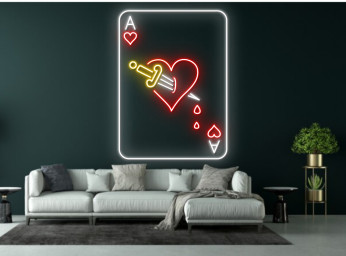 Ace Of Red Hearts Dagger Casino Cards Neon Sign