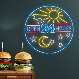 Open 24h Neon Sign Bar Pub Convenient Store Wall Decor