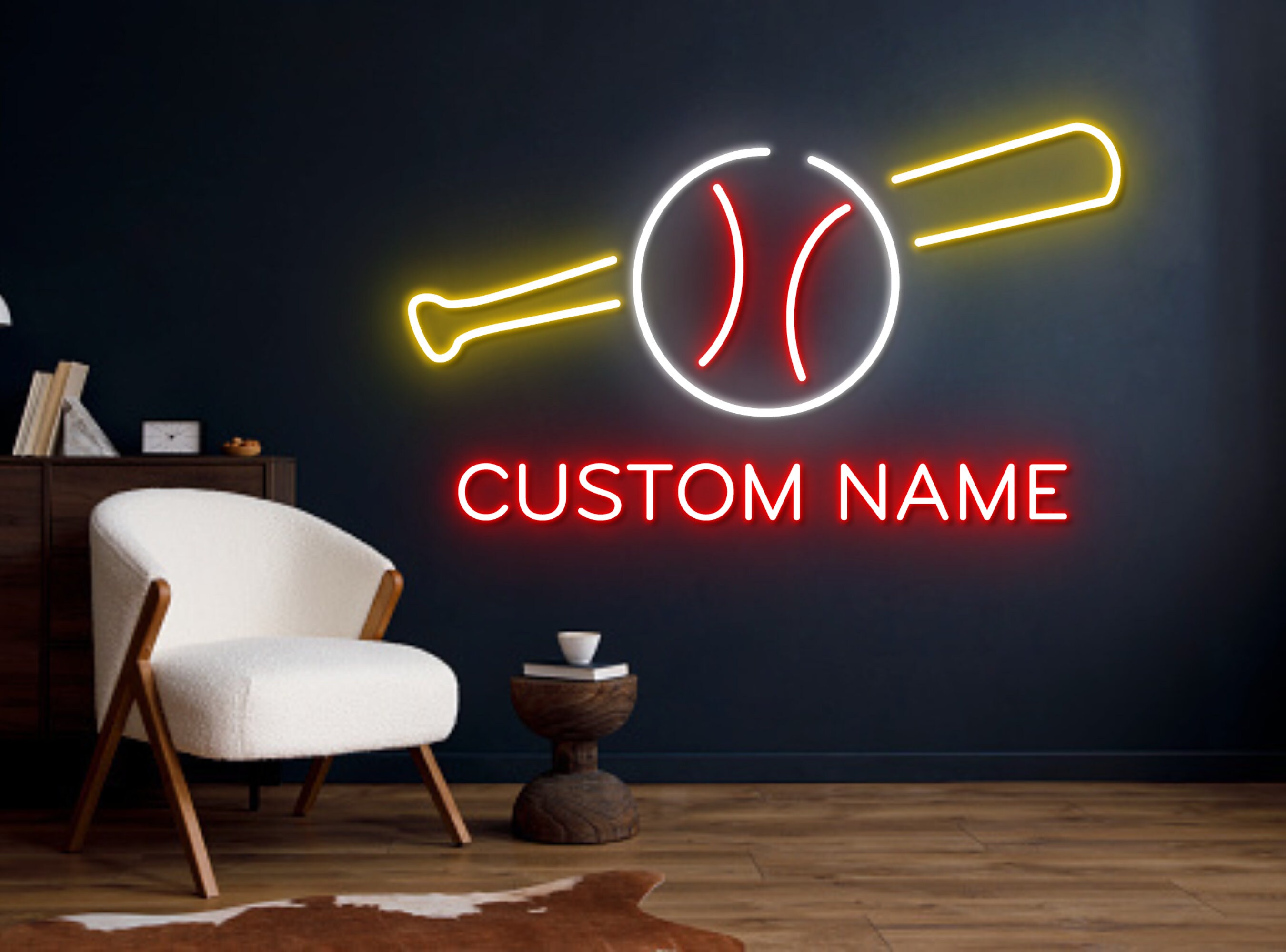 Custom Name Baseball Neon Sign Wall Art Decor