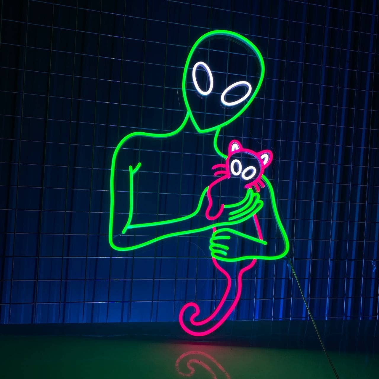 Alien Hugging Cat Neon Sign Alien Cat Led Light Decor