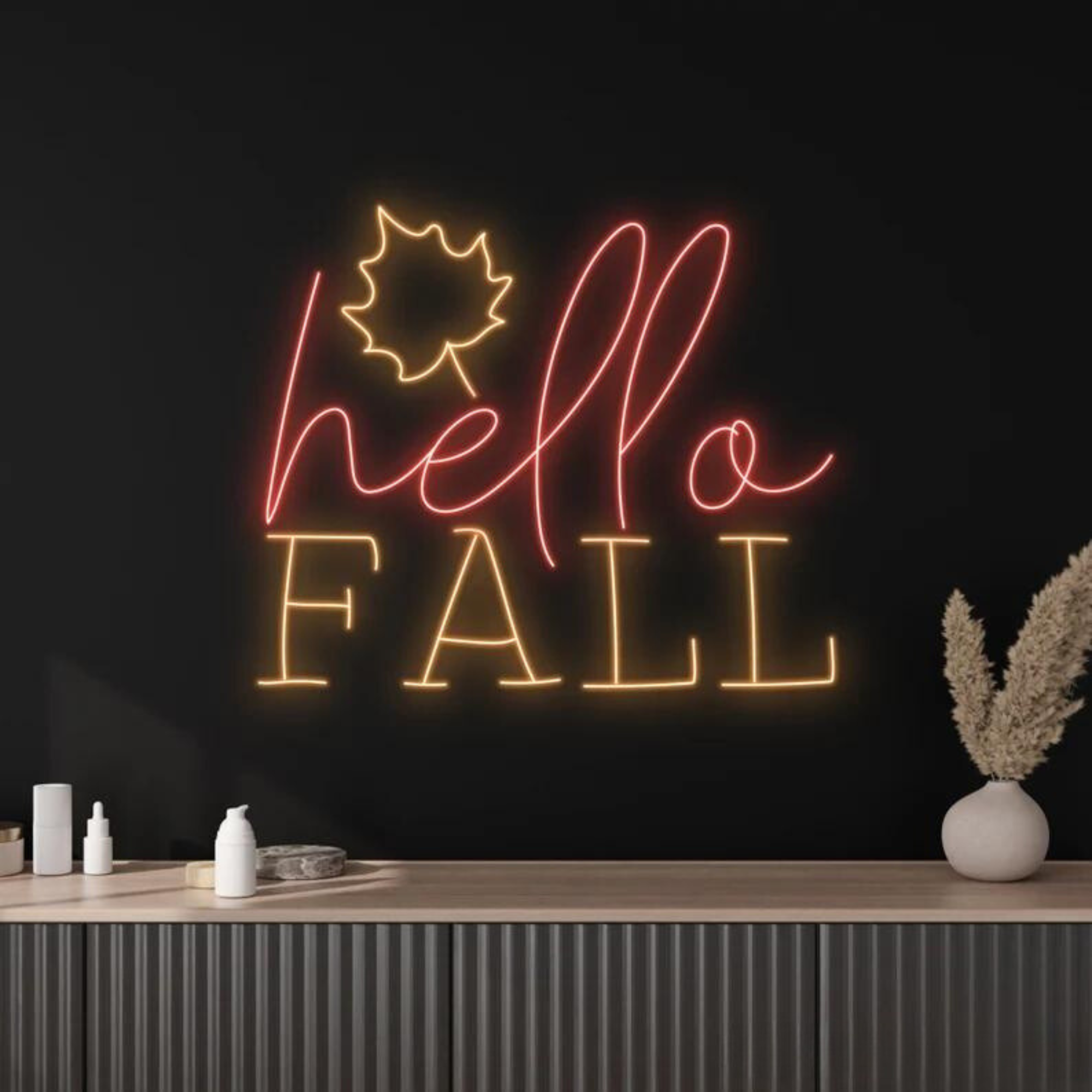 Hello Fall Neon Sign Autumn Thanksgiving Light Wall Decor