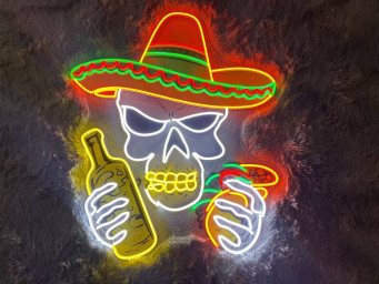 Skull and Tacos Neon Sign Tacos Restaurant Wall Art Decor