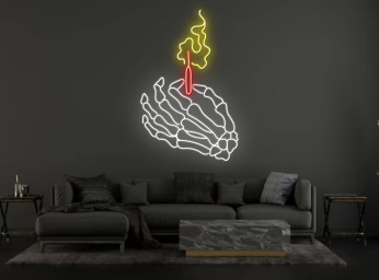 Skull Hold Fire Matchstick Neon Sign Halloween Wall Decor