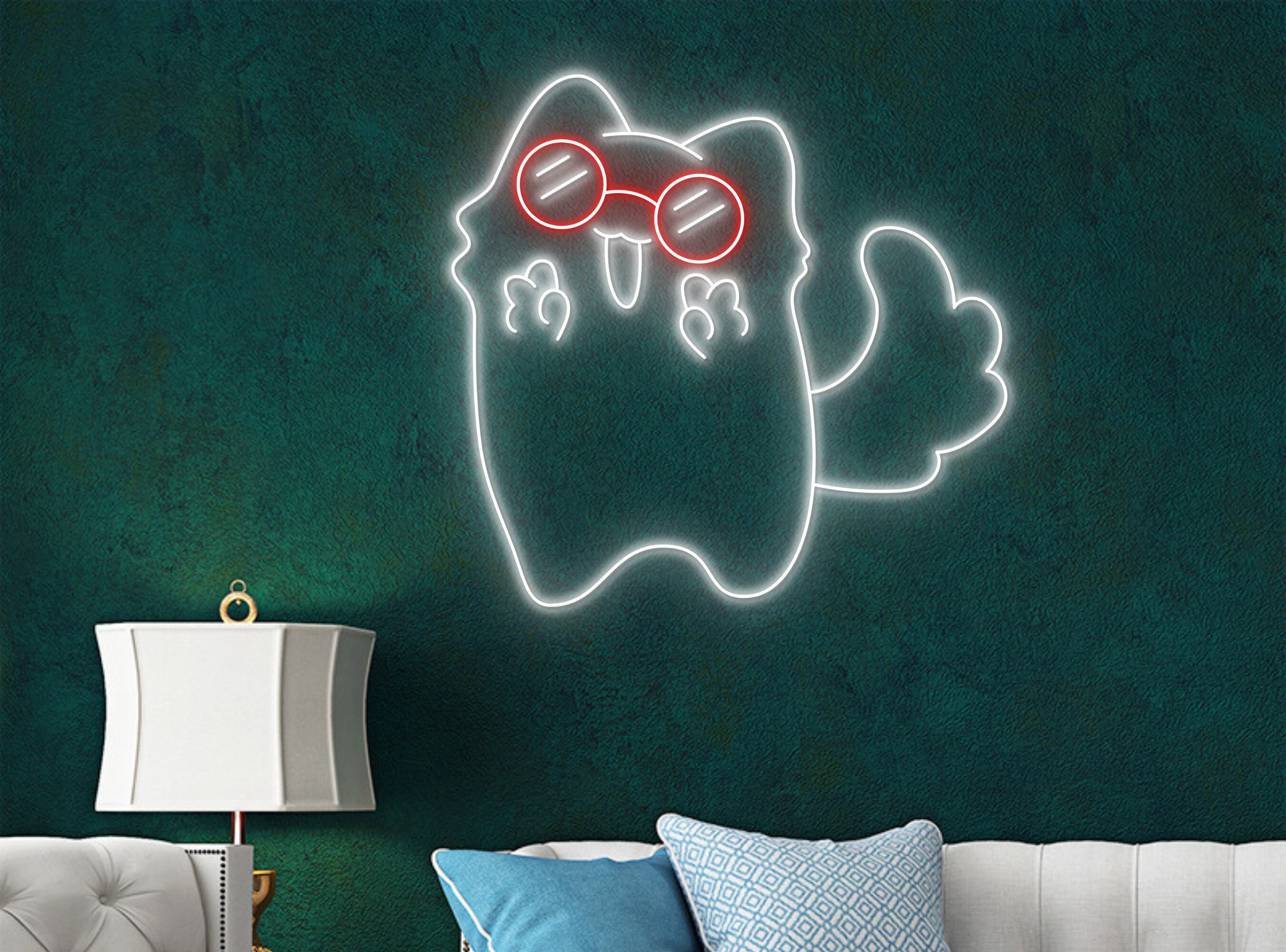 Cute Add. Sign Happy Chibi Cute Cat Line Art Neon Sign - Custom Personalised LED Neon ...
