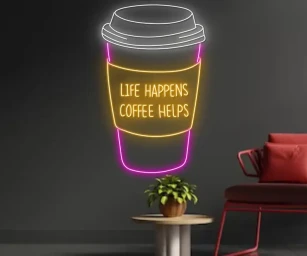 Life Happens Coffee Helps Neon Sign Coffee Store Decor sign