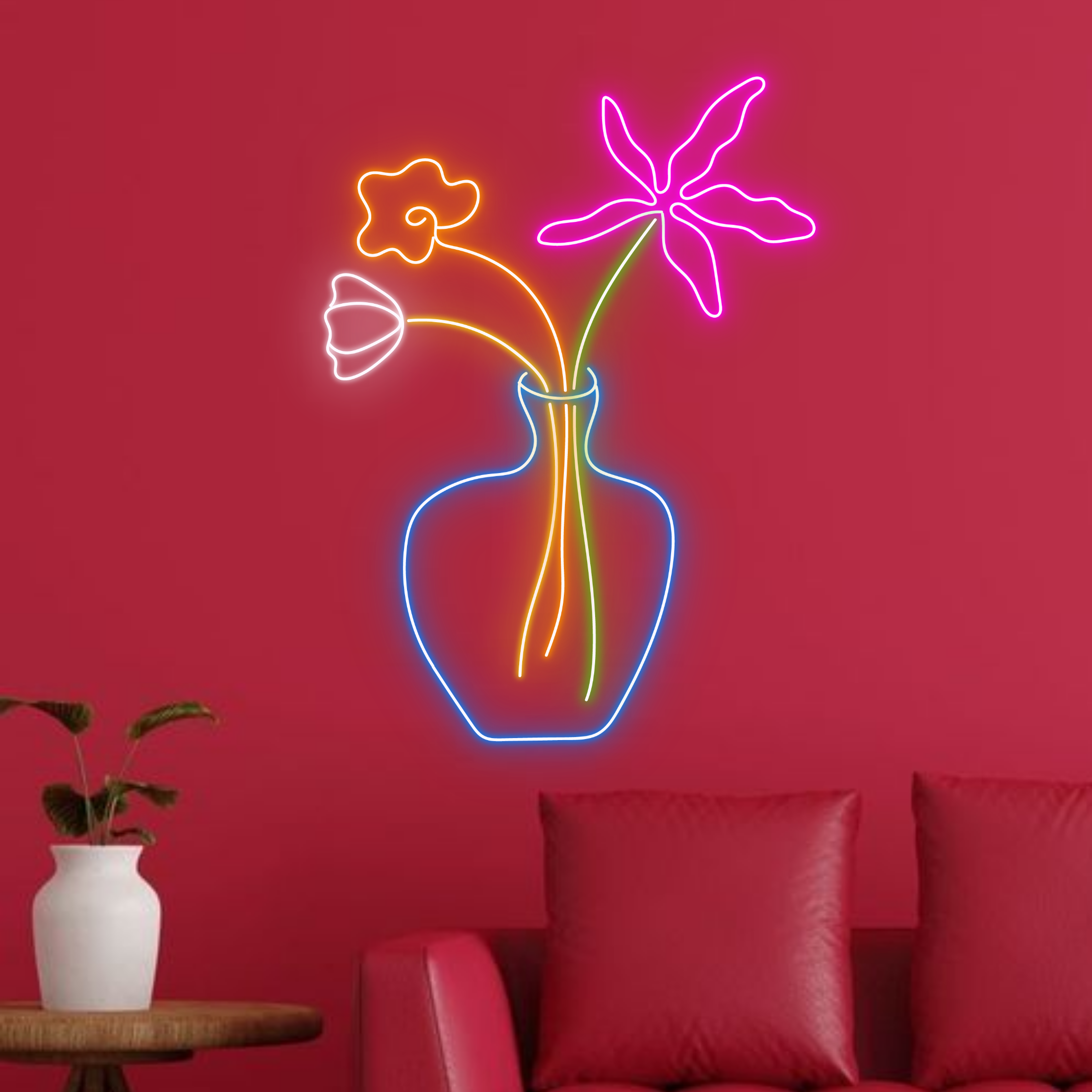 Flower Vase Neon Sign Plant Flowers Shop Decor