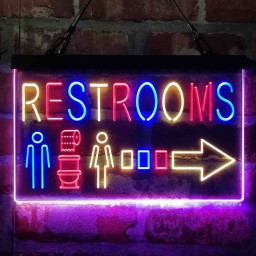 Restroom Sign Toilet Right Arrow Tri-color Neon Sign