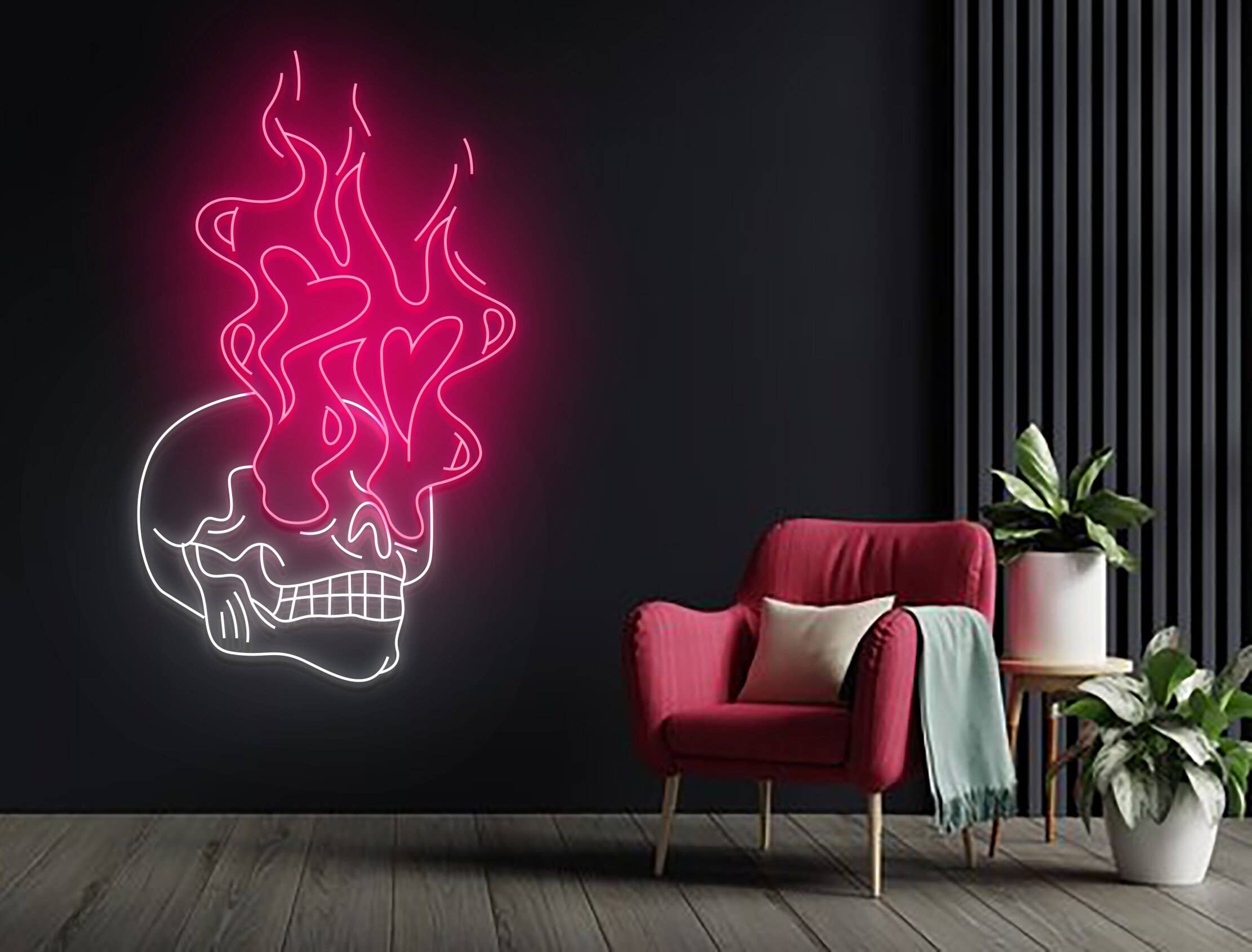 Skull Head Neon Sign Halloween Wall Art Skeleton Club Decor