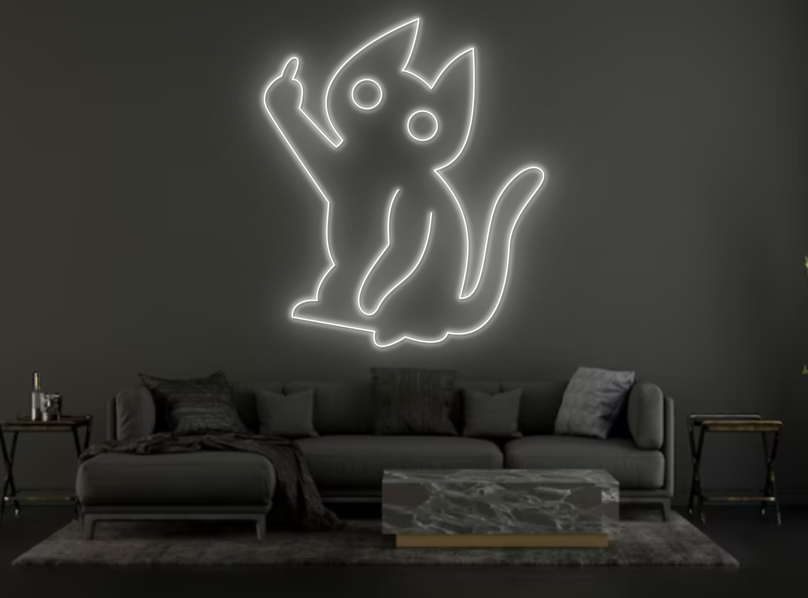 Middle Finger Chibi Cat Line Art Neon Sign