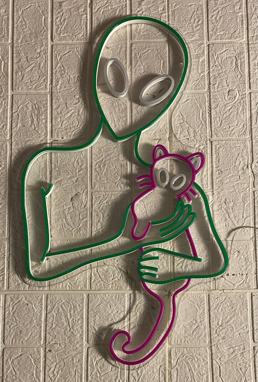 Alien Hugging Cat Neon Sign Alien Cat Led Light Decor