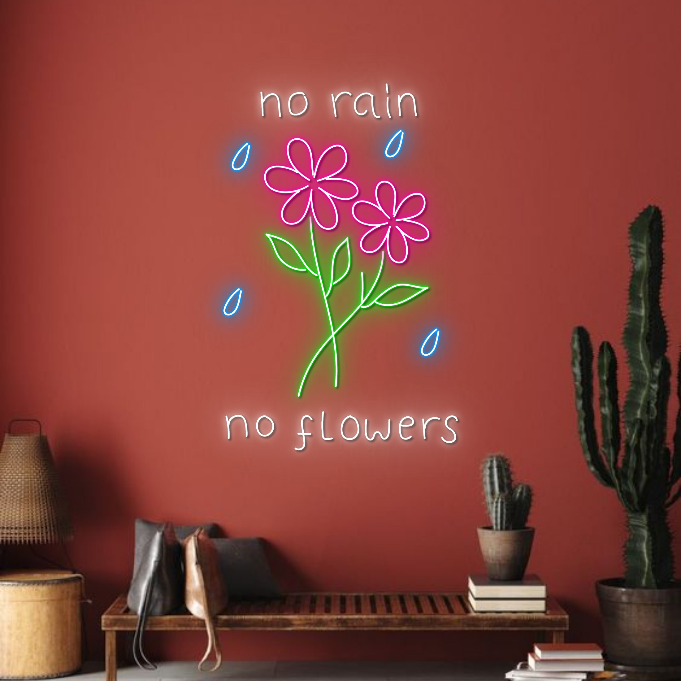 No Rain No Flowers Neon Signs Long-lasting Wall Art Decor