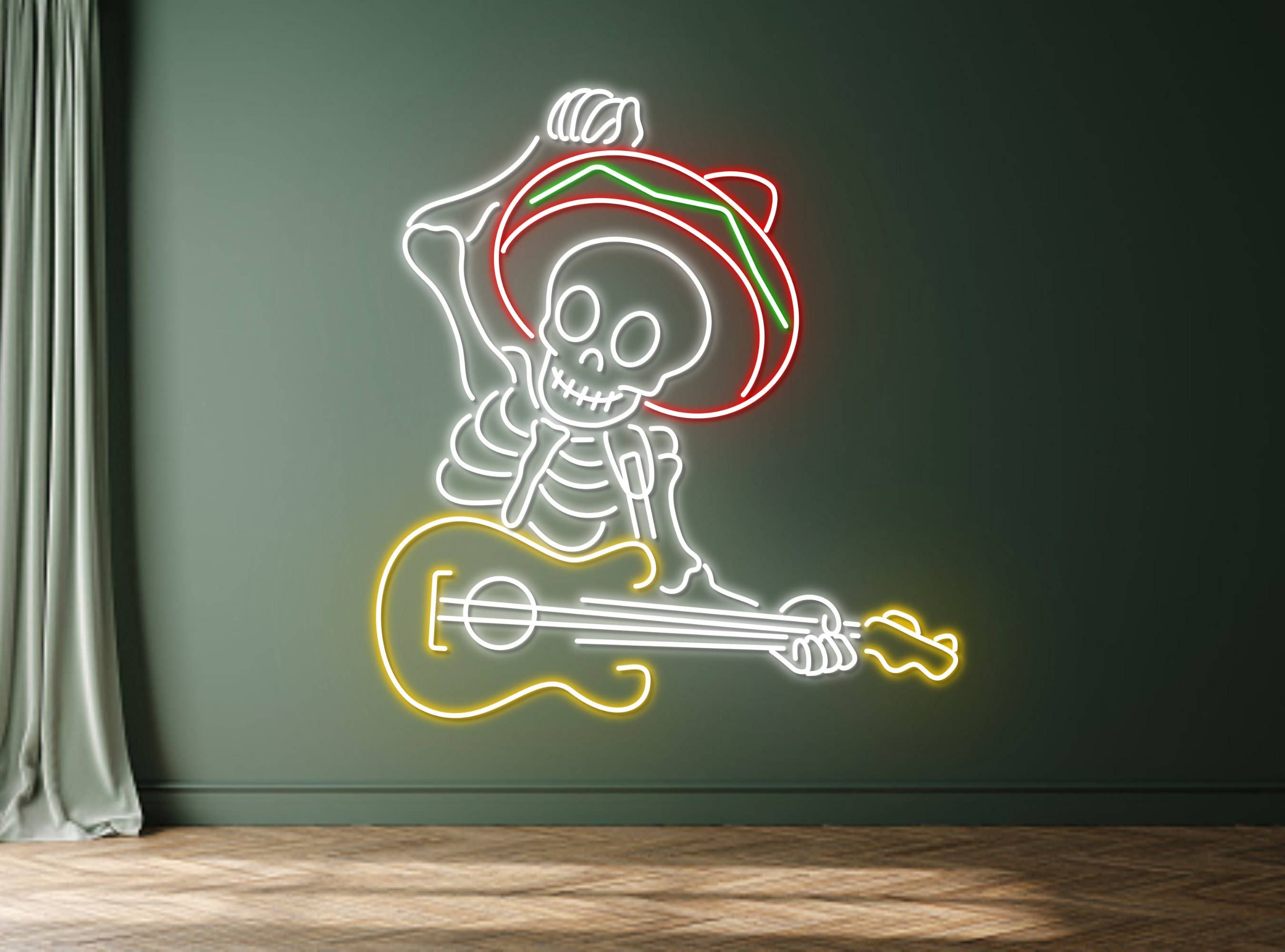 Skull Play The Guitar Neon Sign Halloween Gift Decor