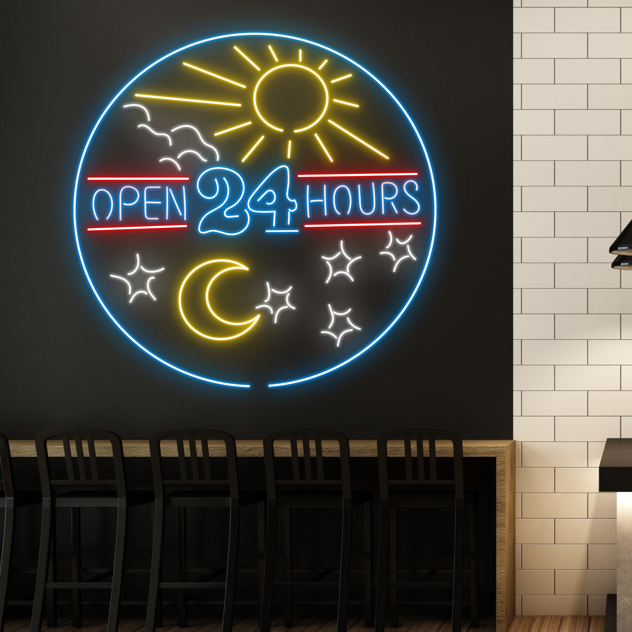 Open 24h Neon Sign Bar Pub Convenient Store Wall Decor