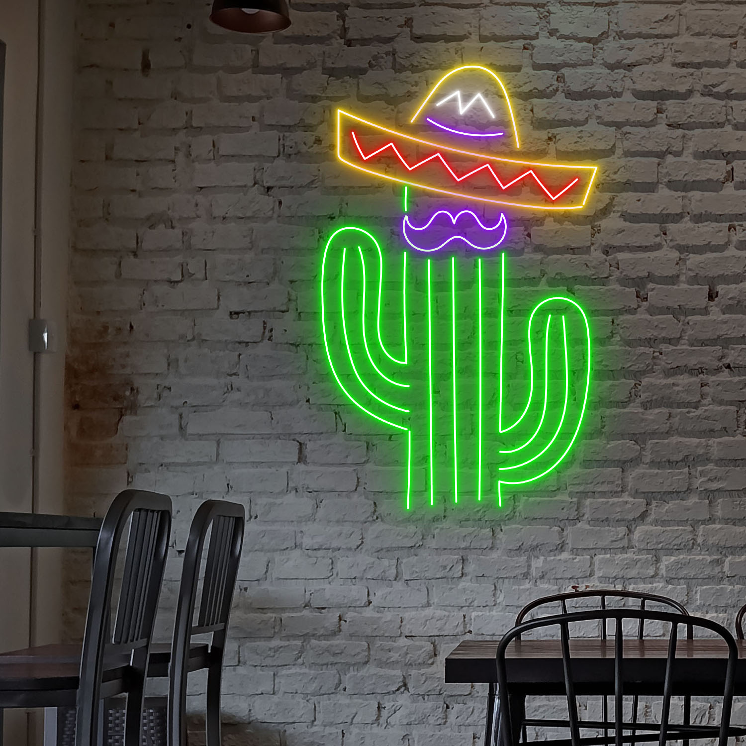 Mexican Sombrero Cactus Neon Sign