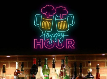 Happy Hour Neon Sign Cup Of Beer Store Decoration