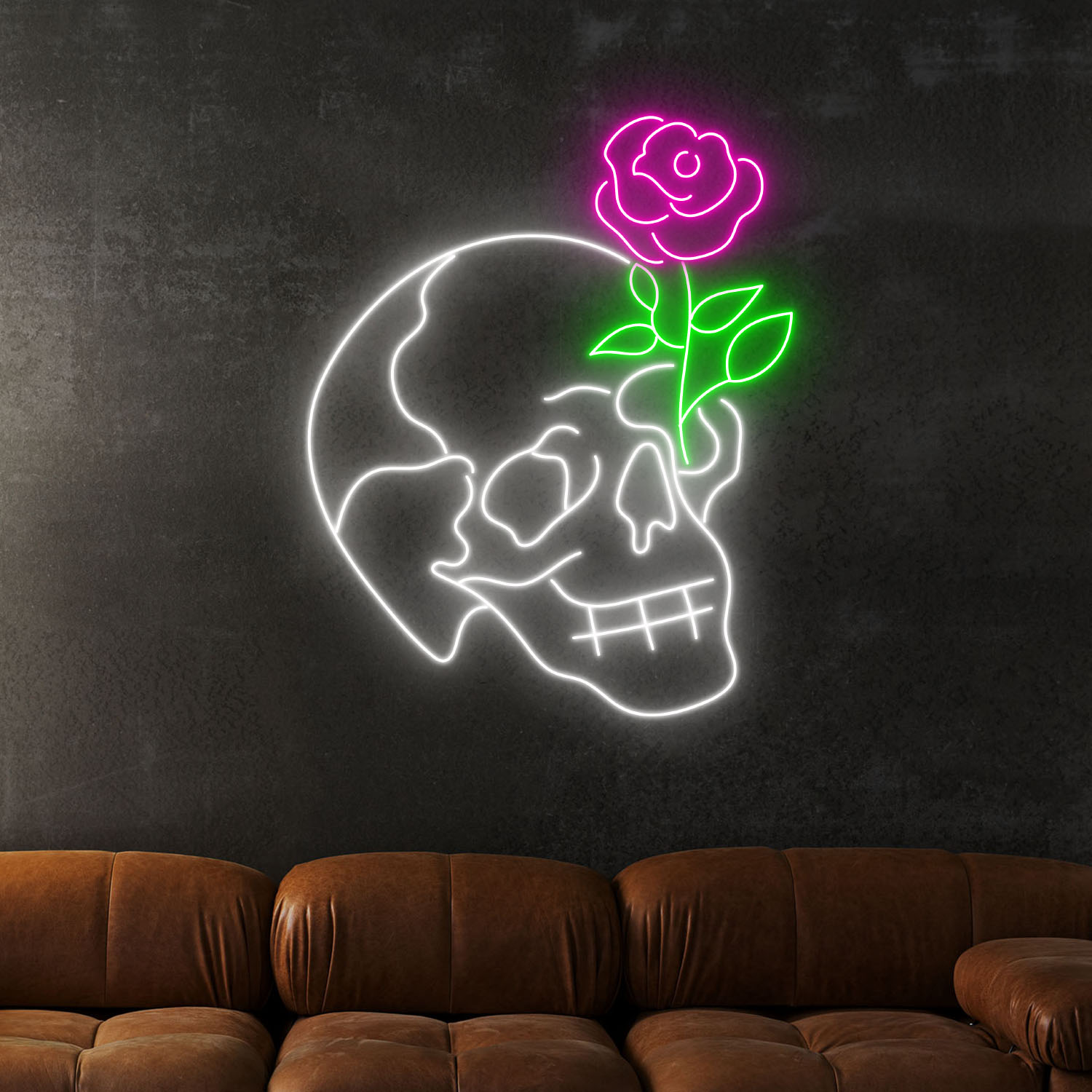 Floral Skull Neon Sign Skull With Rose Wall Art Home Decor