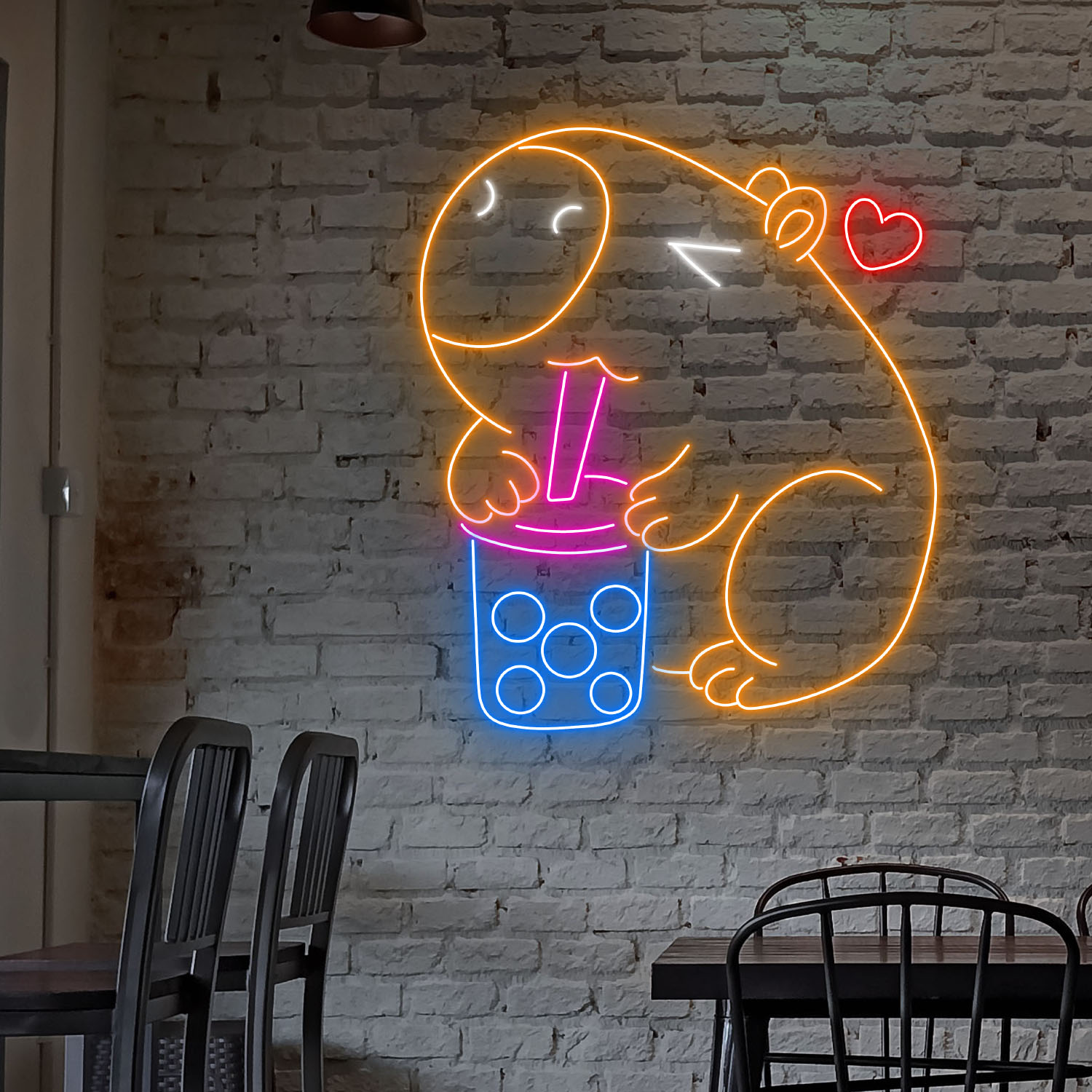 Capybara Drinking Boba Tea Neon Sign Cute Wall Decor