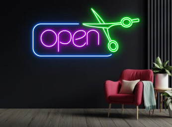 Open Barber Shop Neon Sign