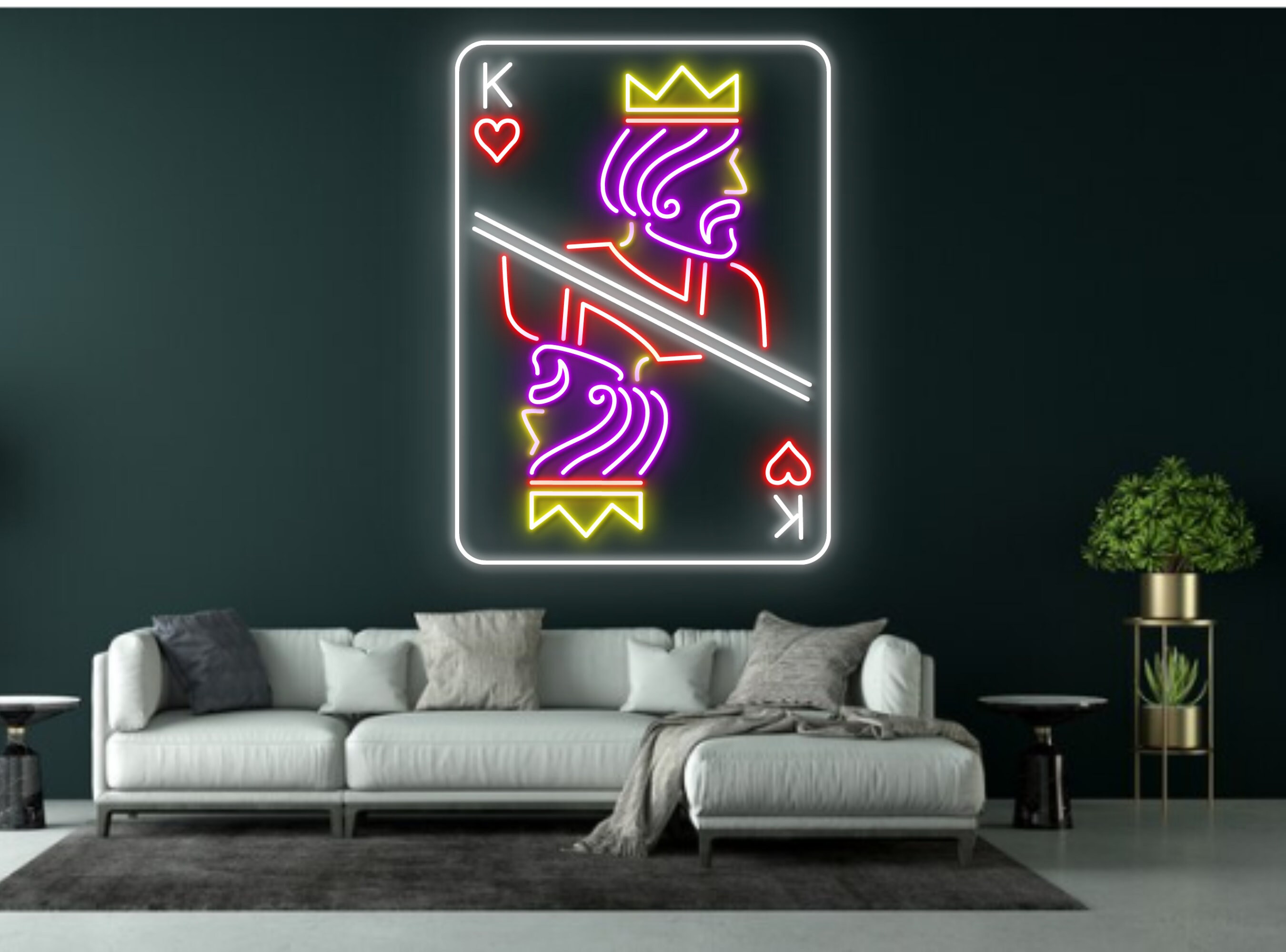 King of Hearts Dagger Casino Cards Neon Sign