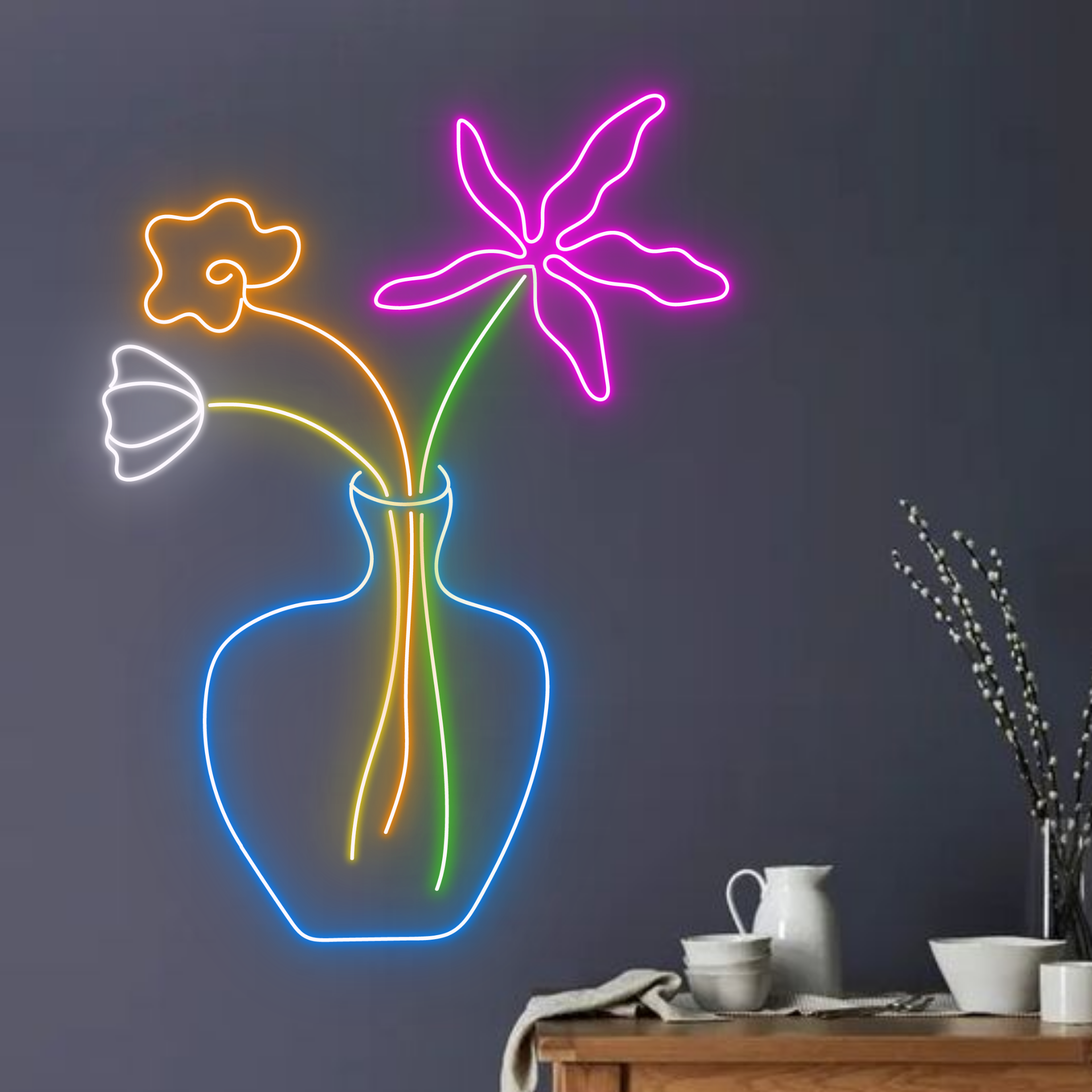 Flower Vase Neon Sign Plant Flowers Shop Decor