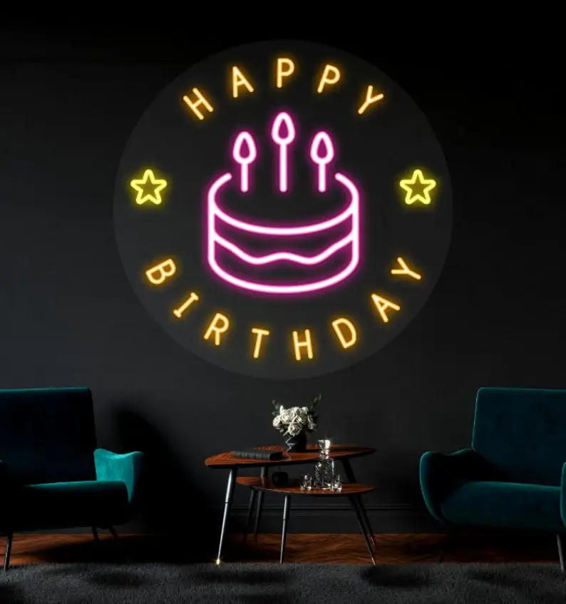 Happy Birthday Neon Sign Birthday Party Long-lasting Decor