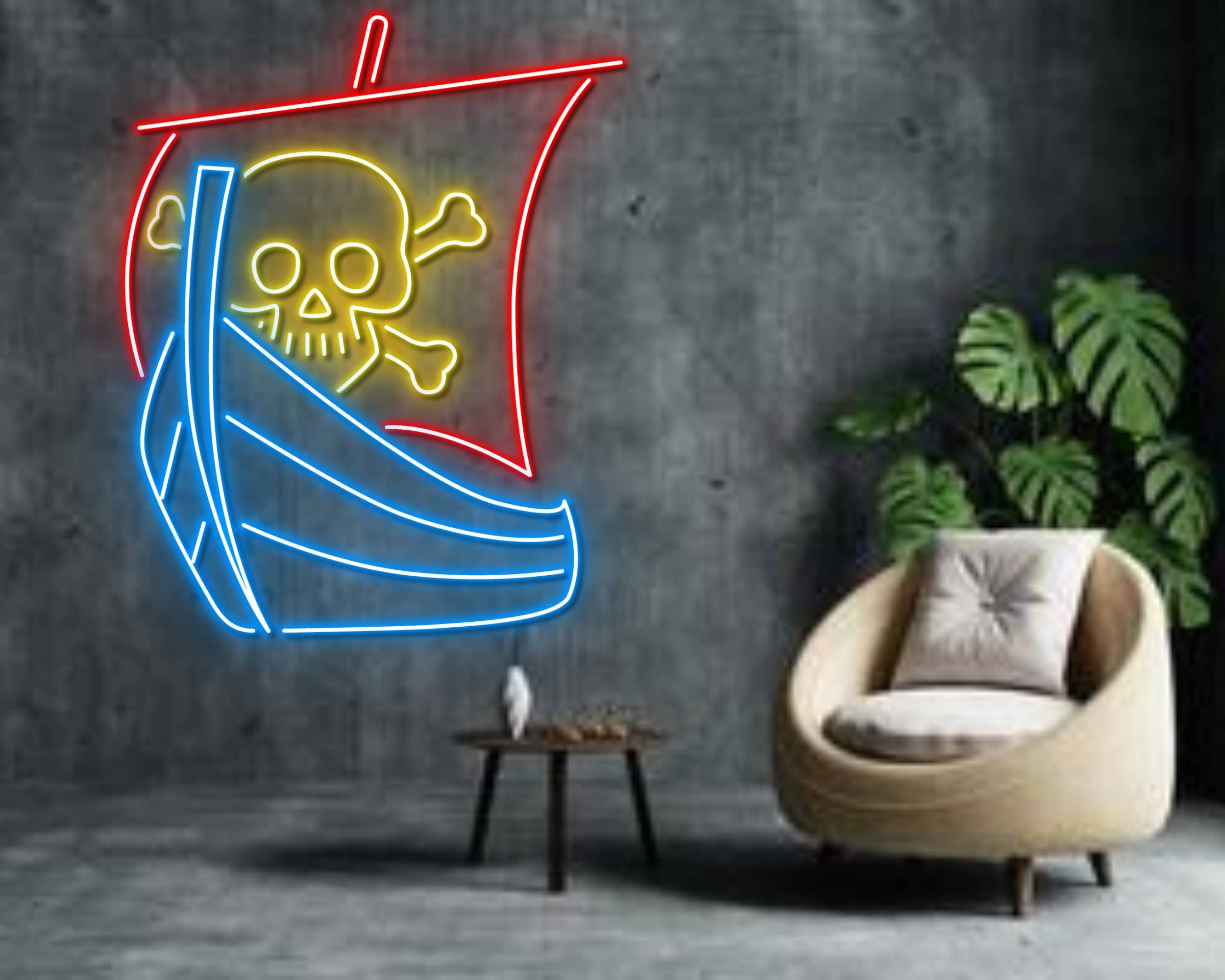 Ship Head Skull Pirate Privateer Neon Led Sign Wall Hanger