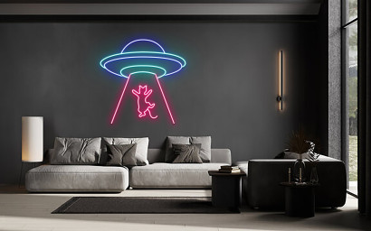 UFO Astronaut Cute Cat Neon Signs Wall Decoration