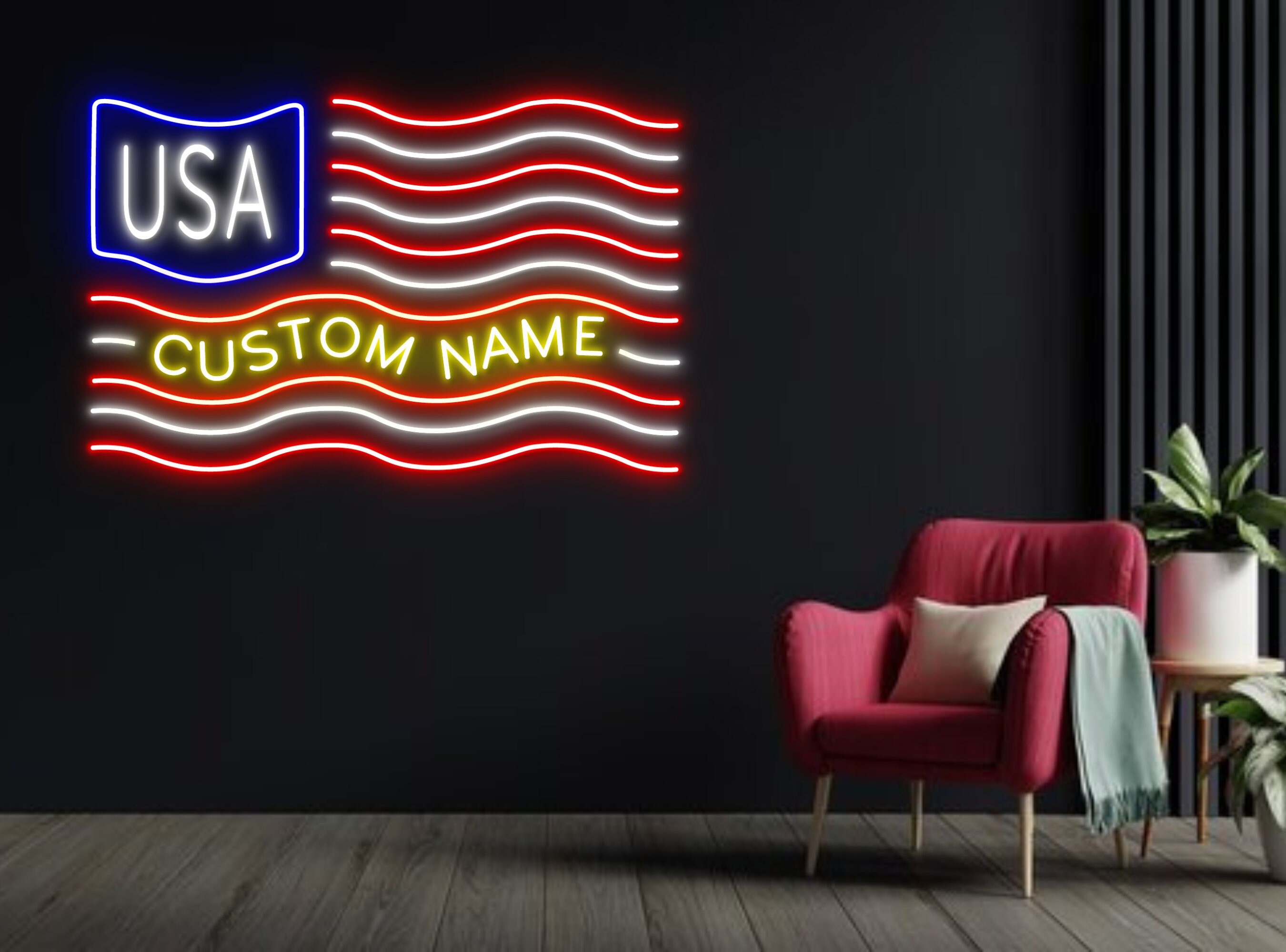 Custom Name US Flag Neon Sign