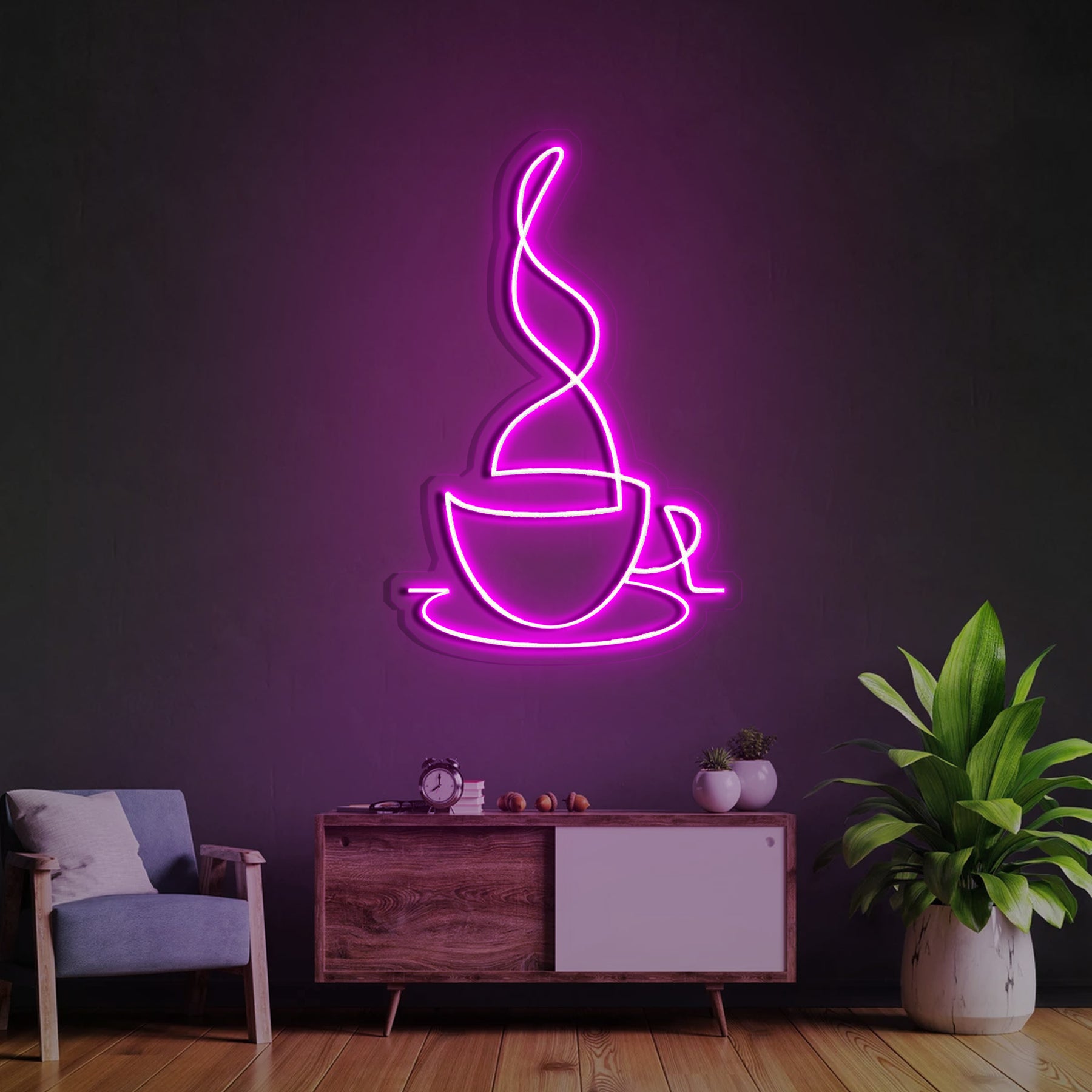 Teacup Line Art Neon Sign