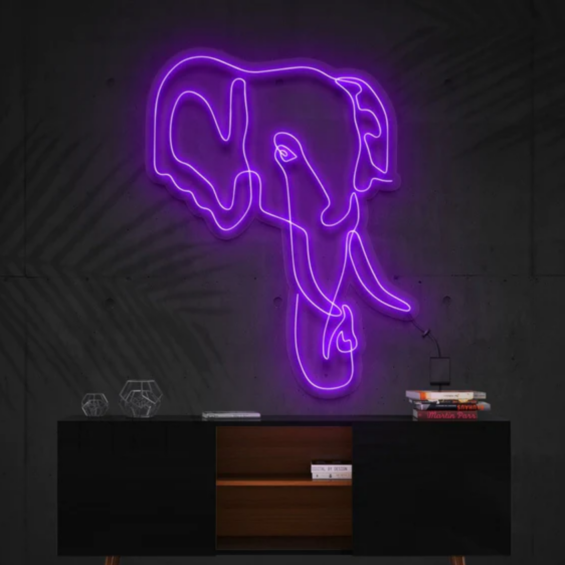 Elephant Line Art Neon Sign