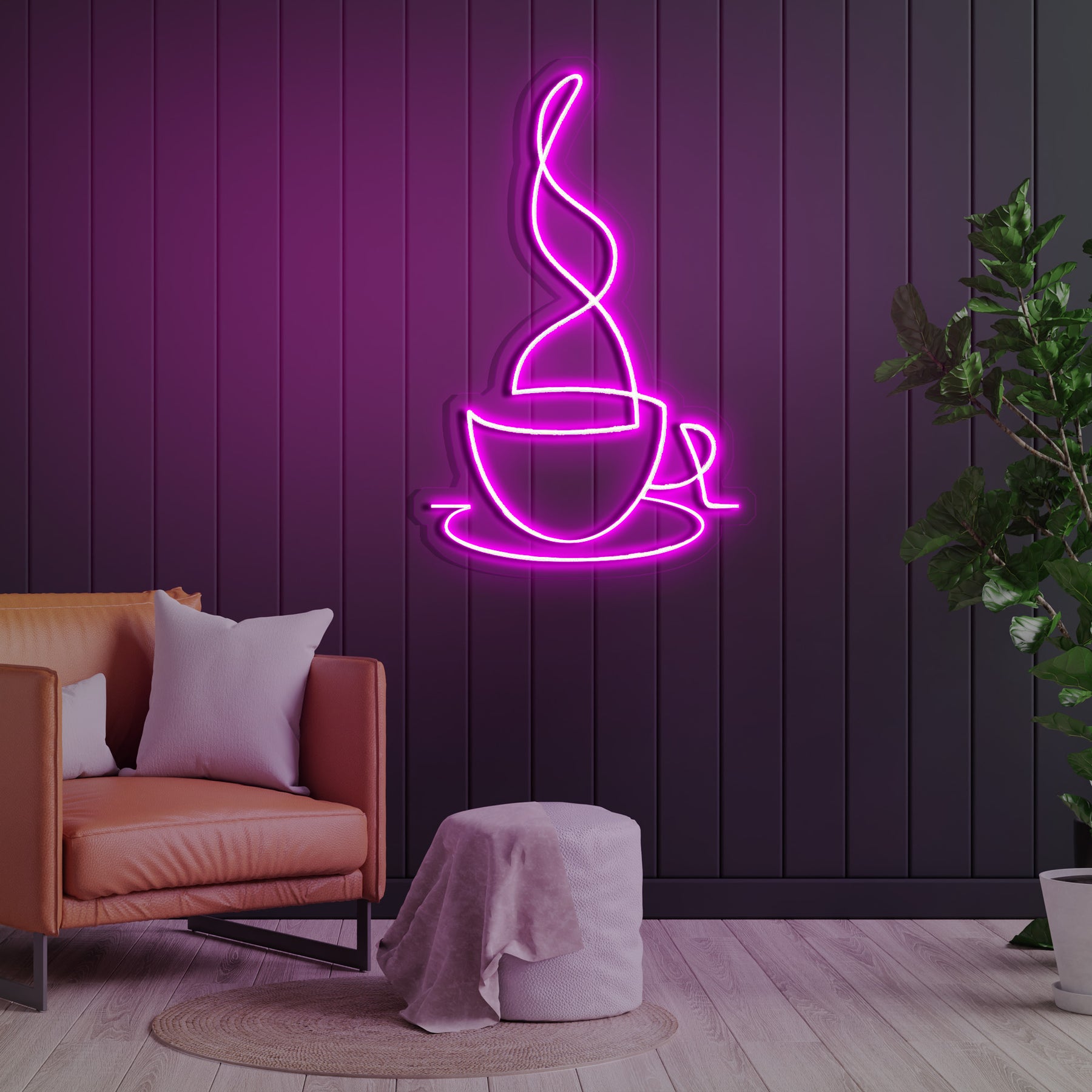 Teacup Line Art Neon Sign