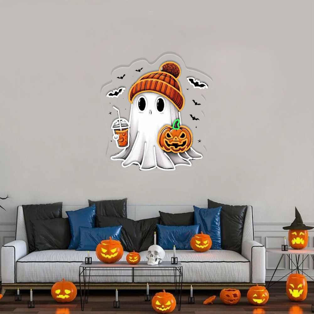 Ghost Drink Coffee UV Sign Halloween Wall Decor