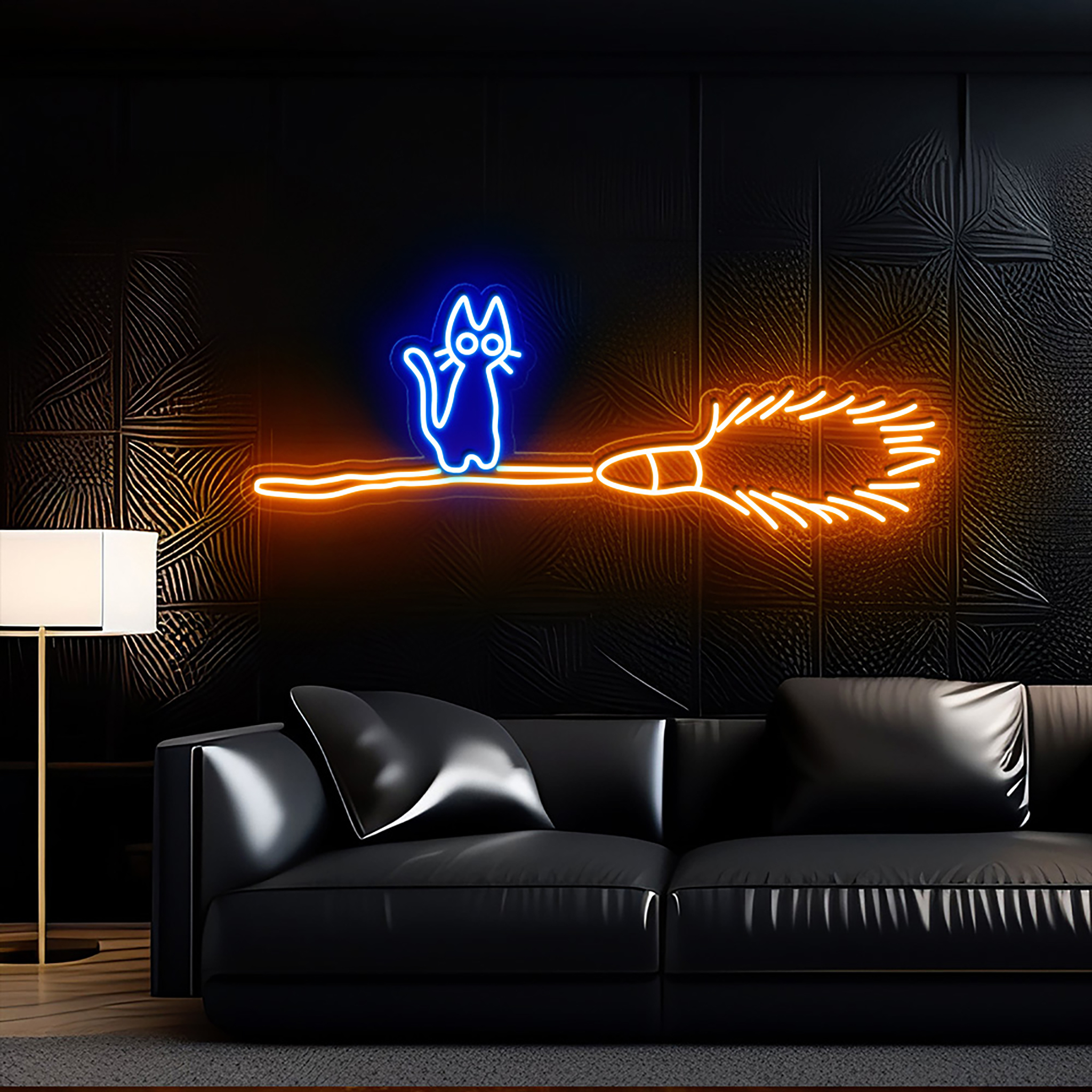 Cat Riding A Broom Neon Sign Halloween Decor