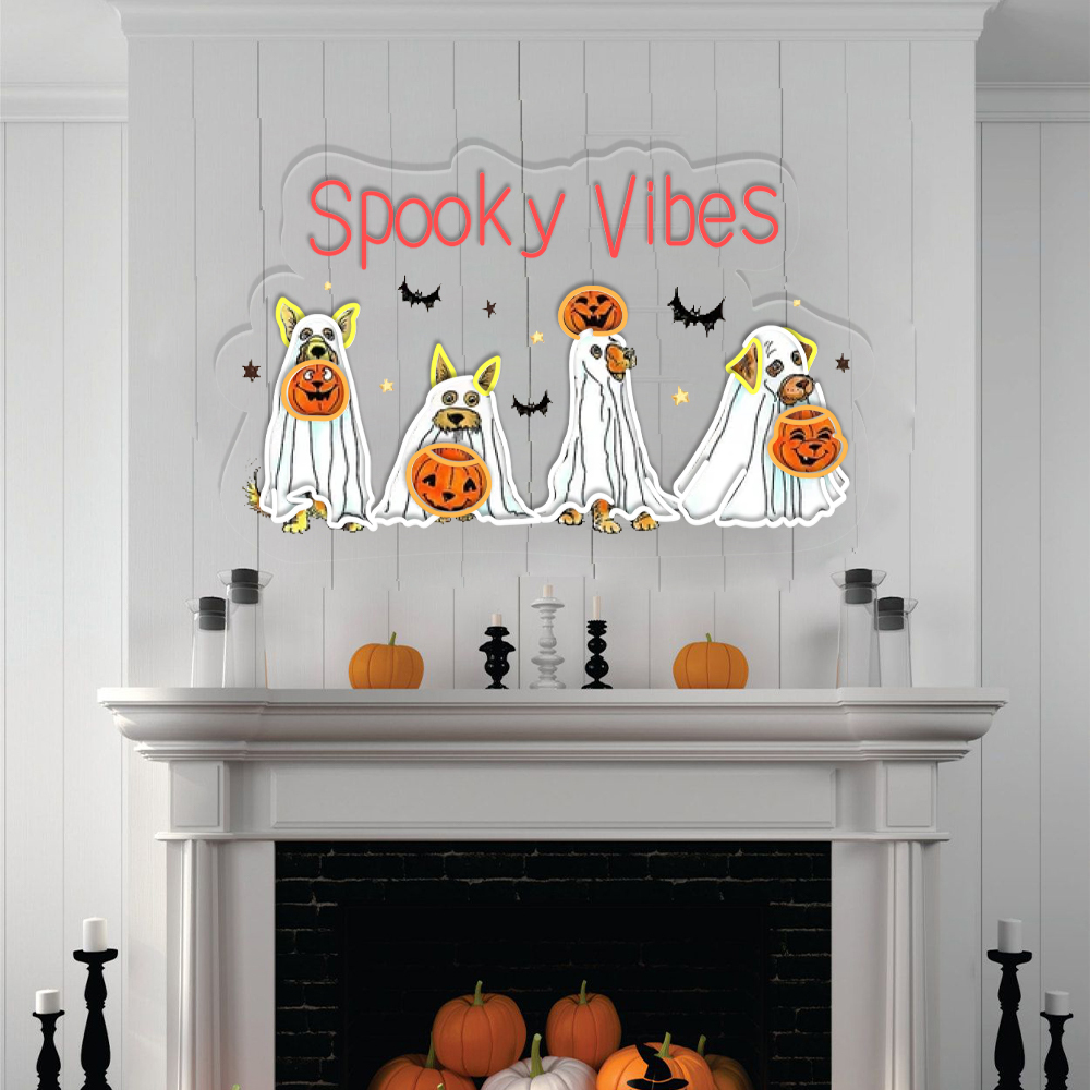 Spooky Vibes Ghost UV Sign Halloween Wall Art Sign Decor