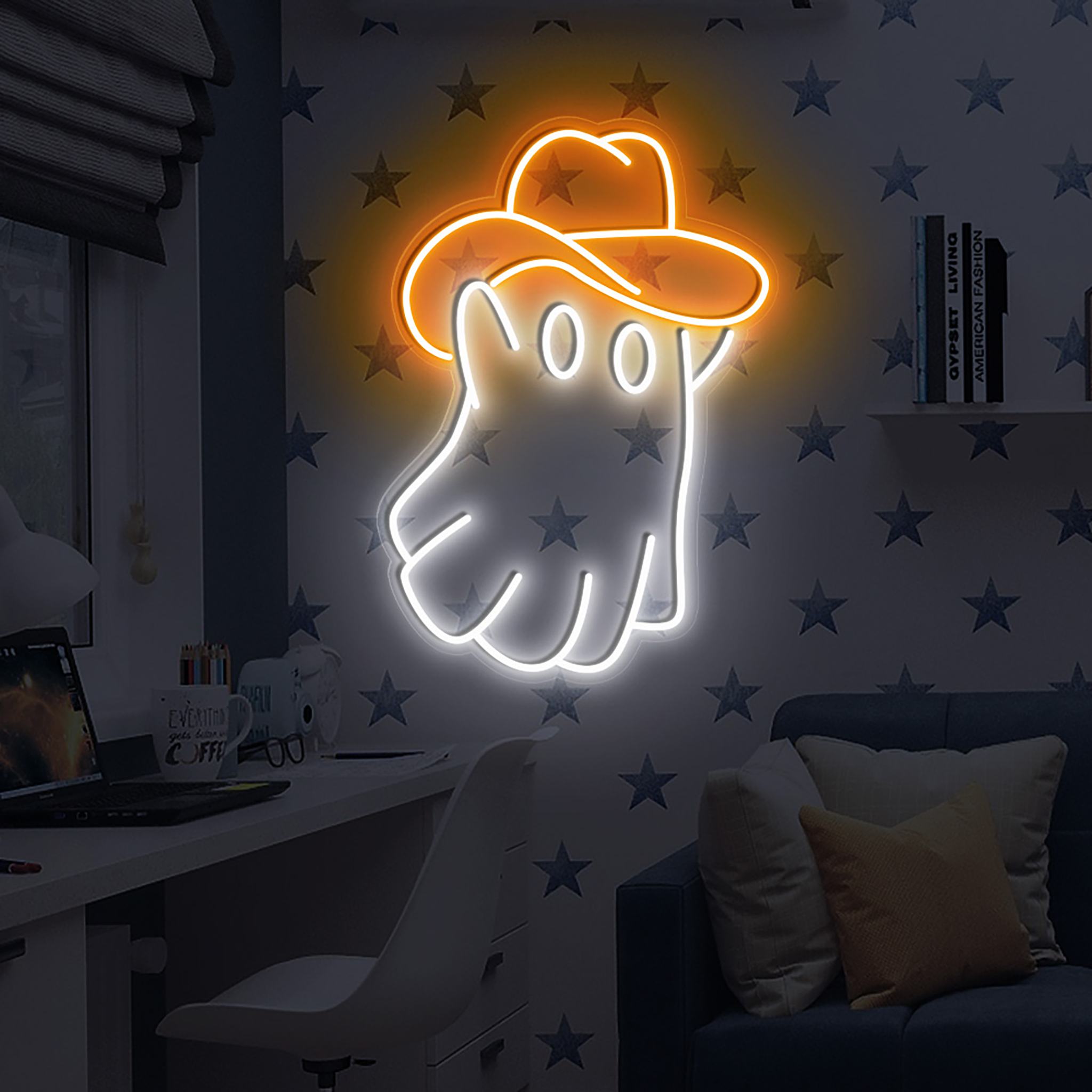 Cowboy Ghost Neon Sign Halloween Wall Decor