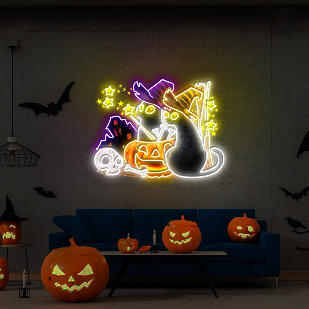 Cat Halloween UV Sign Hanging Wall Decor