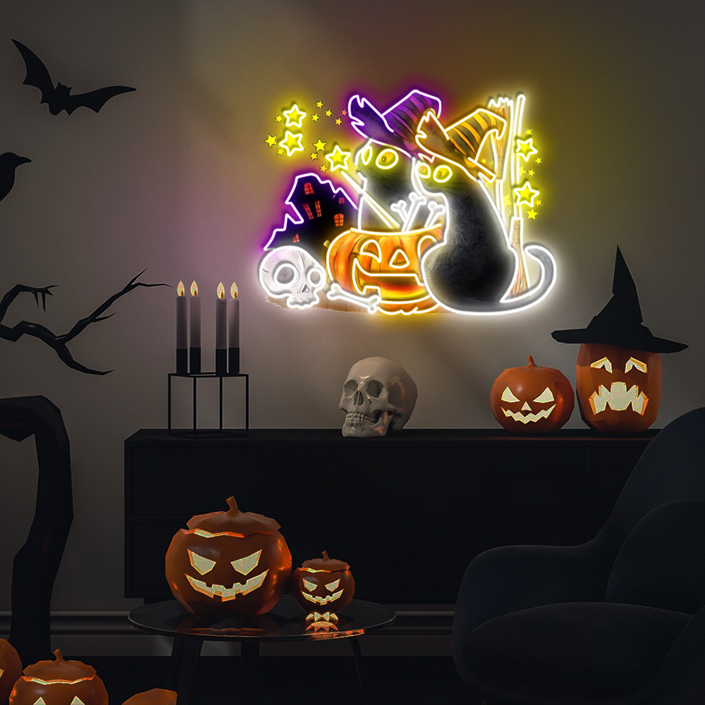 Cat Halloween UV Sign Hanging Wall Decor