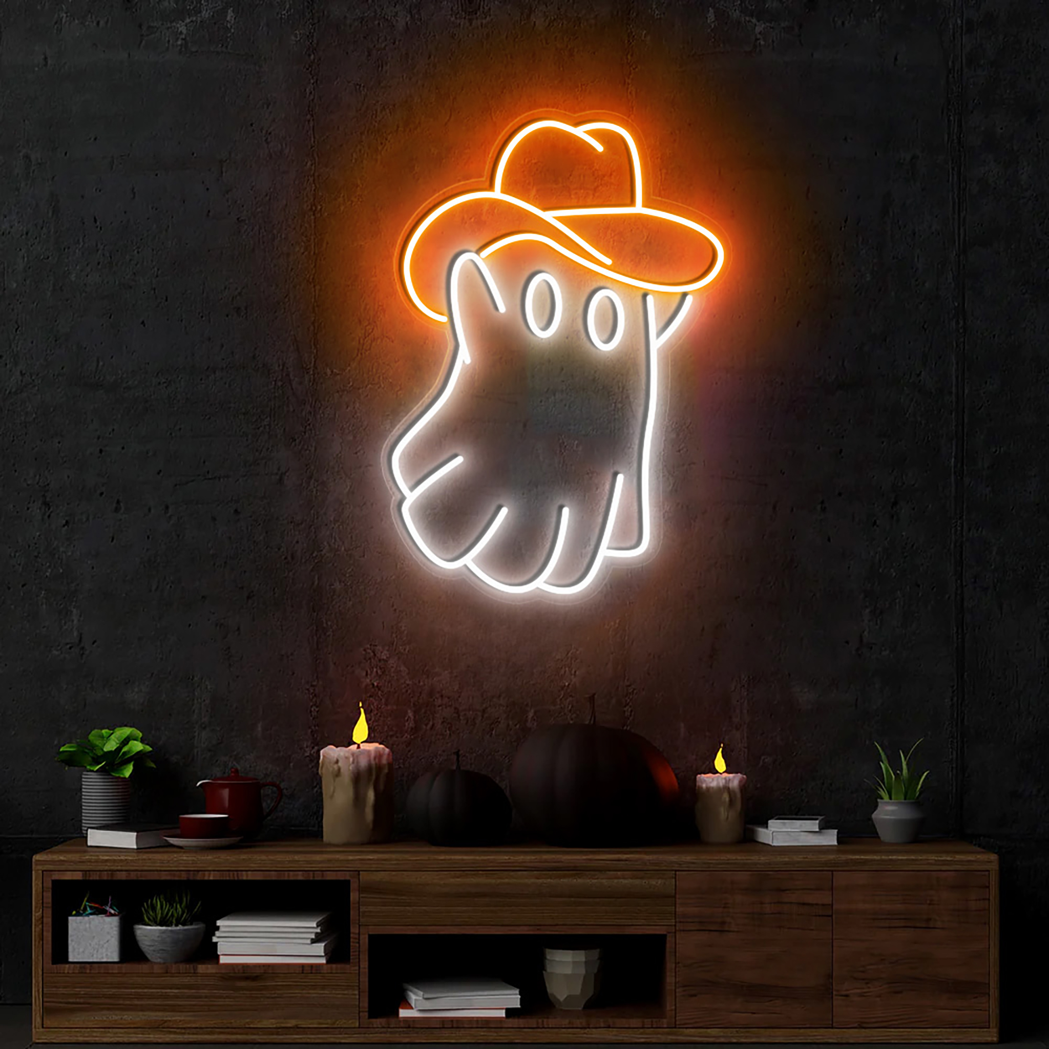 Cowboy Ghost Neon Sign Halloween Wall Decor