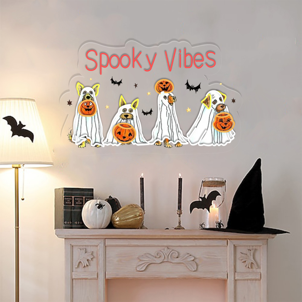 Spooky Vibes Ghost UV Sign Halloween Wall Art Sign Decor