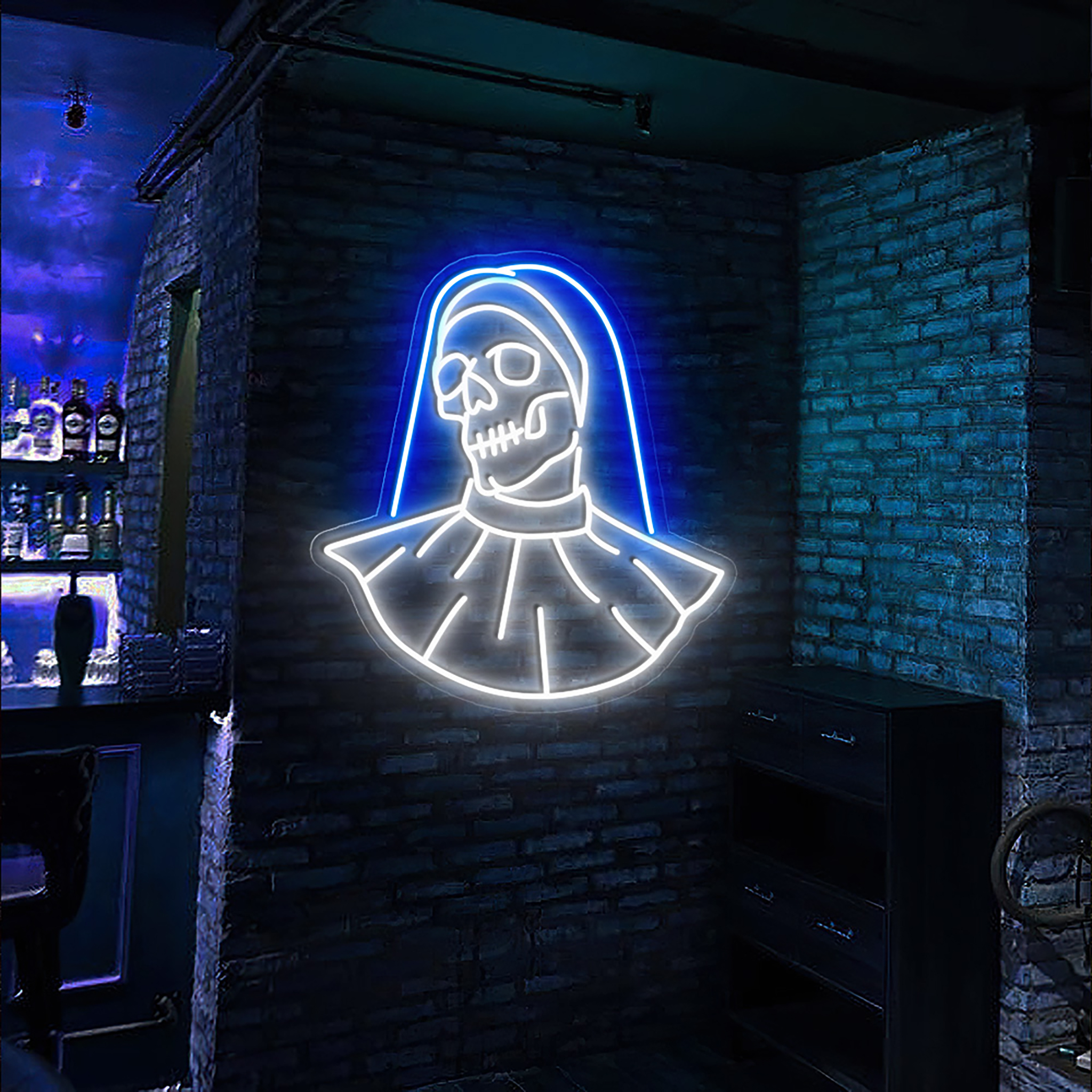 Nun Girl Skull Head Ghost Neon Sign Halloween Wall Decoration