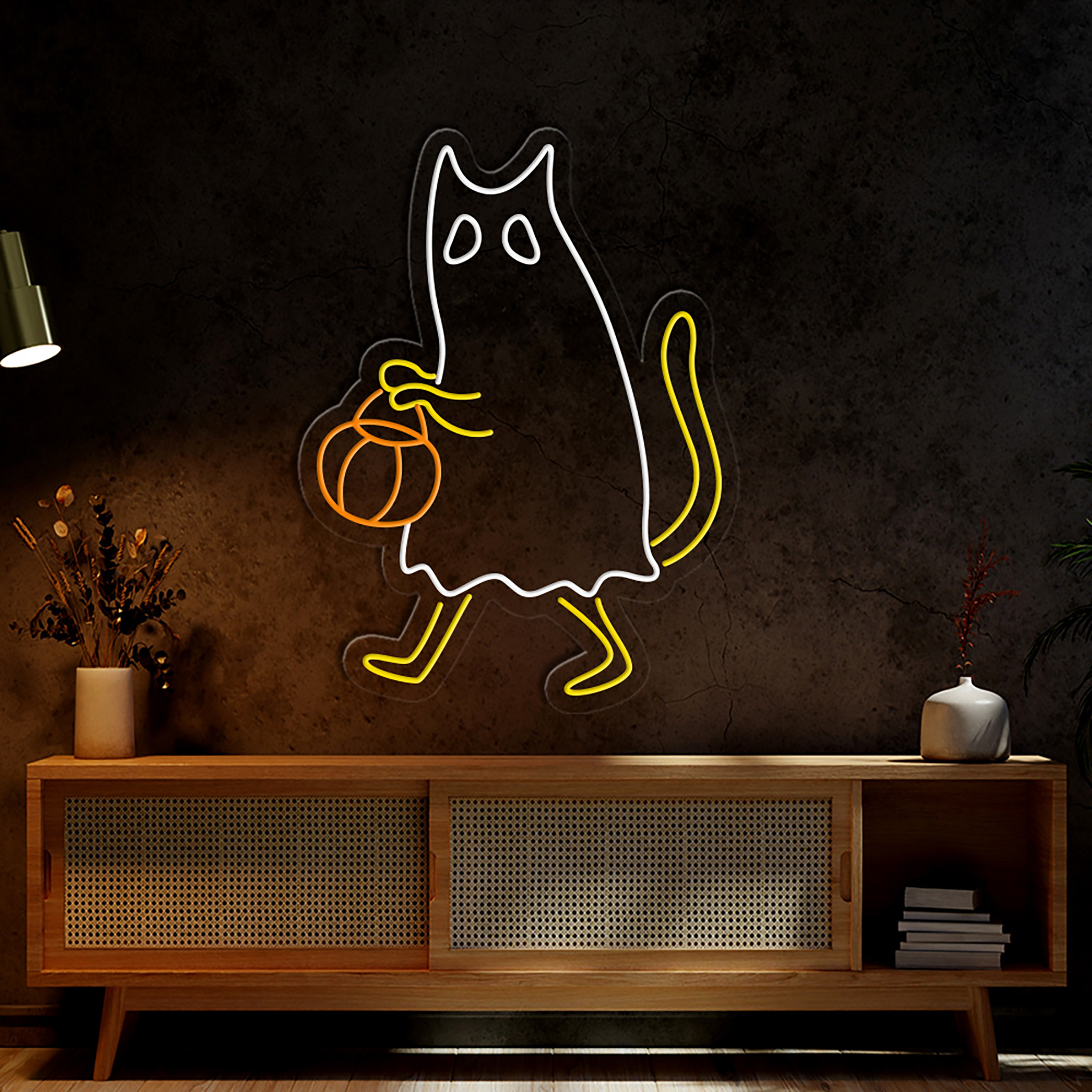 Ghost Cat Neon Sign Halloween Wall Art Decor