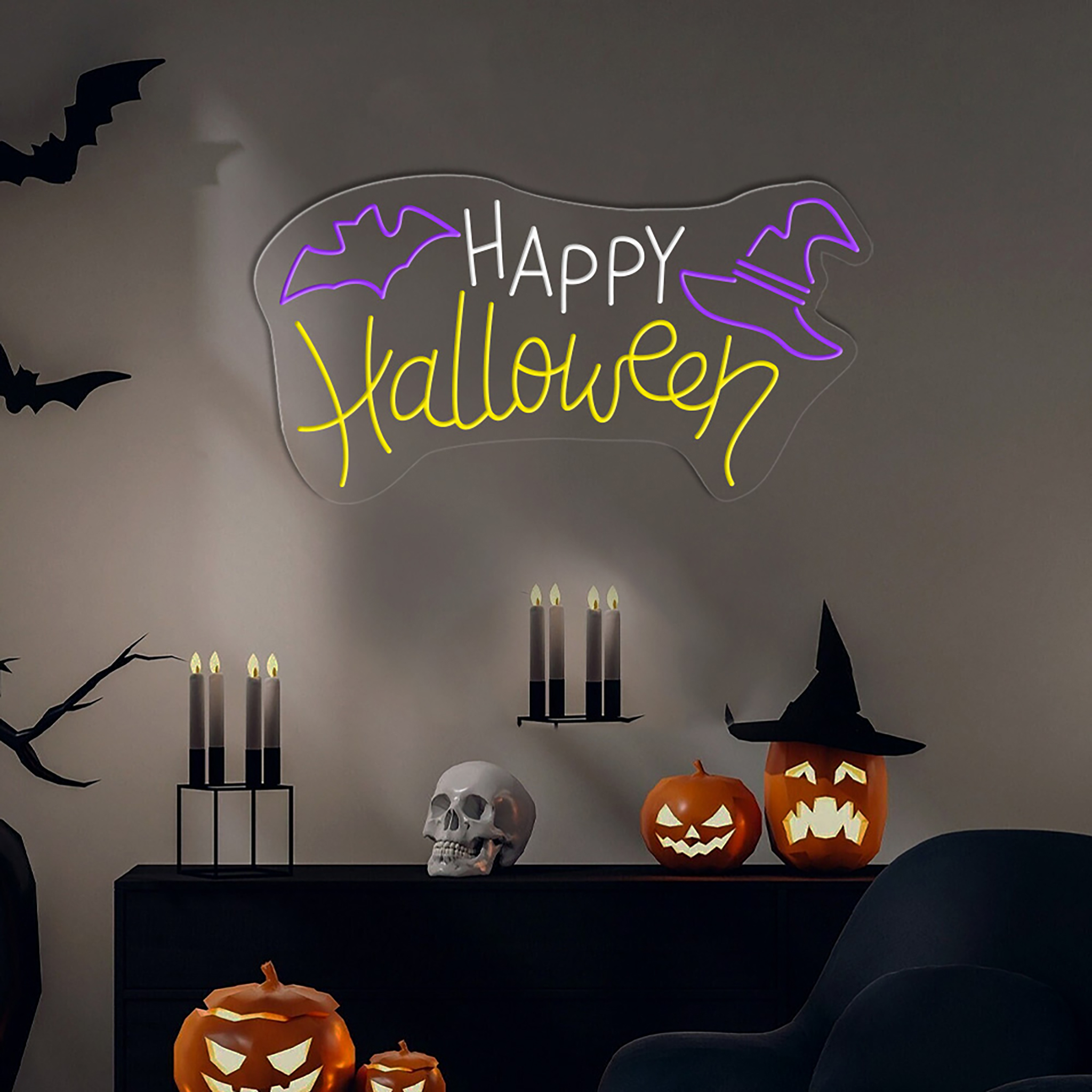 Happy Halloween Neon Sign Halloween Decoration