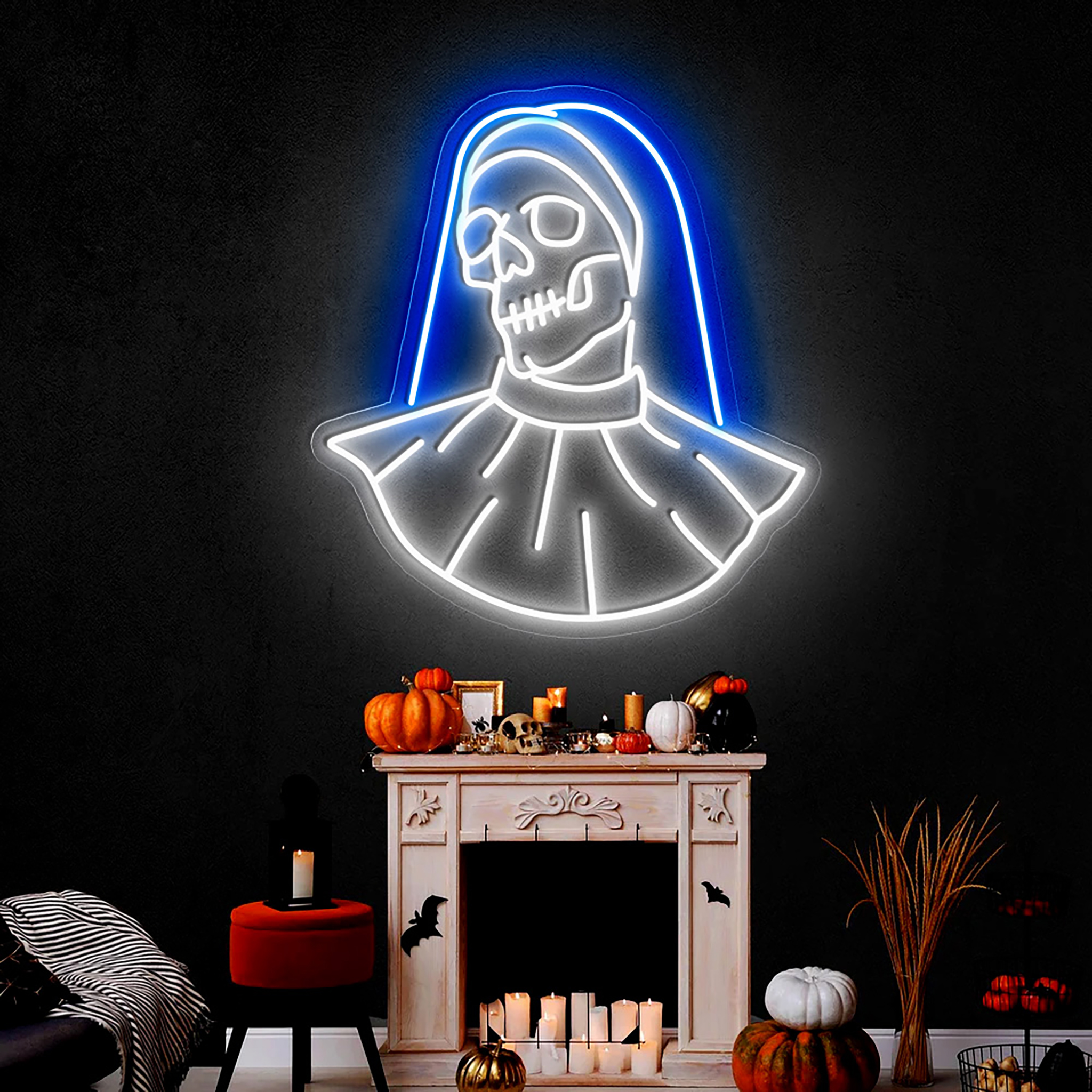 Nun Girl Skull Head Ghost Neon Sign Halloween Wall Decoration