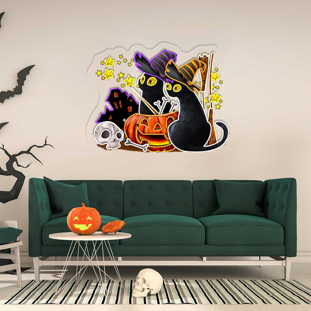 Cat Halloween UV Sign Hanging Wall Decor