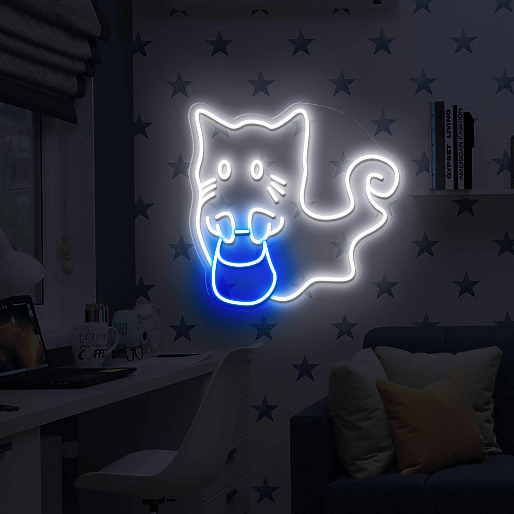 Ghost Cat Neon Sign Halloween Wall Decoration