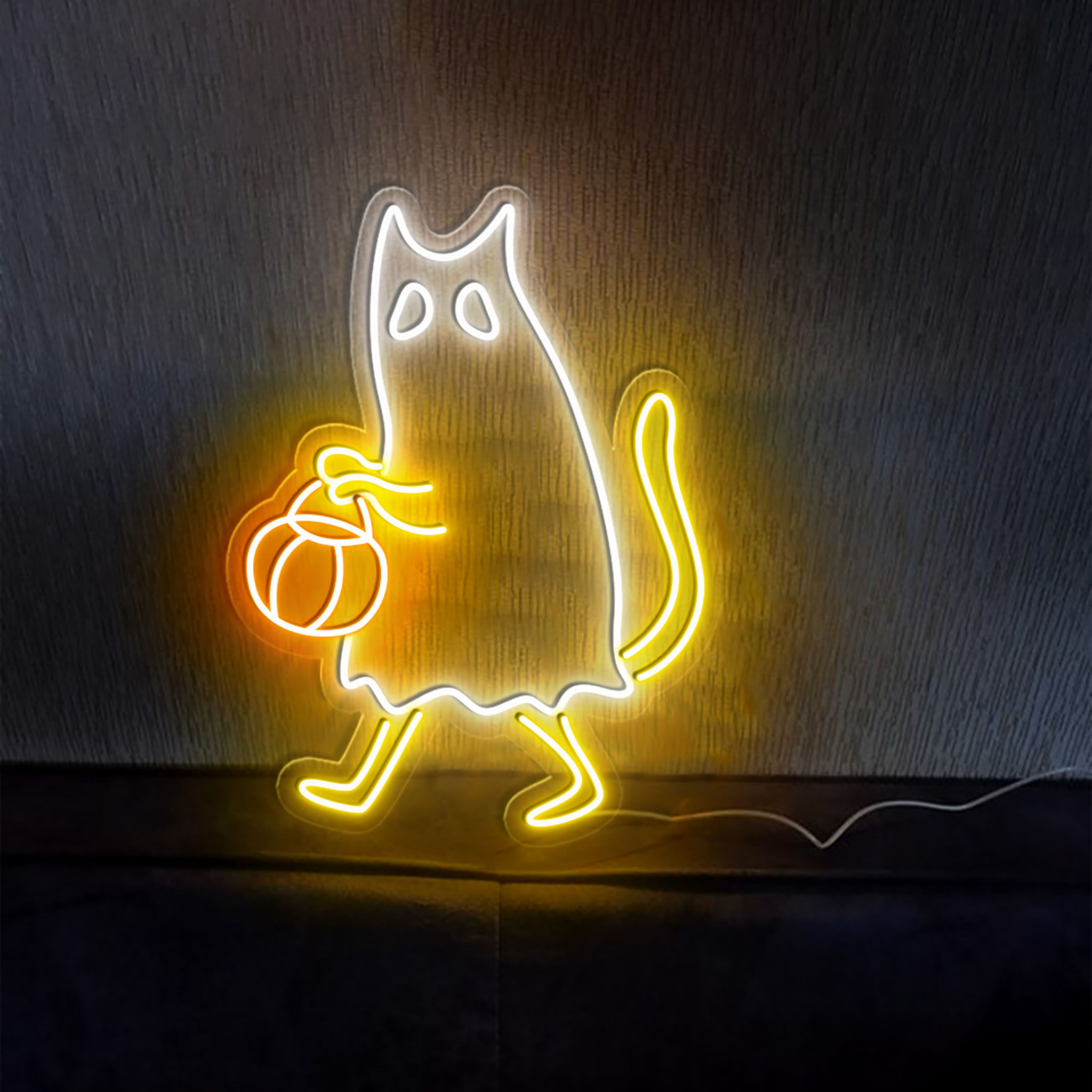 Ghost Cat Neon Sign Halloween Wall Art Decor